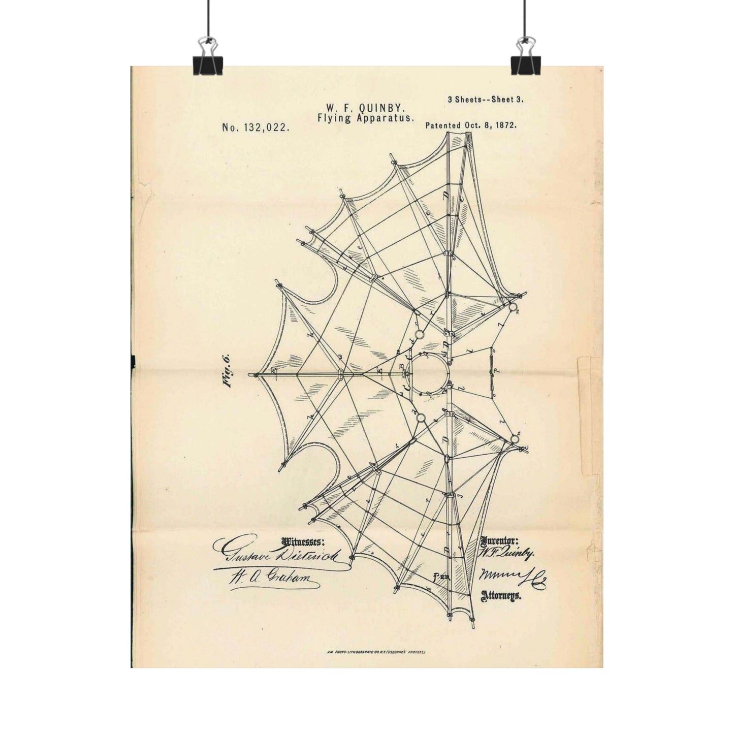 Patent Case File No. 132,022, Flying Apparatus, Inventor- Watson F. Quinby - DPLA - 1408d735868117dc44f964123674e332 (page 32) High Quality Matte Wall Art Poster for Home, Office, Classroom