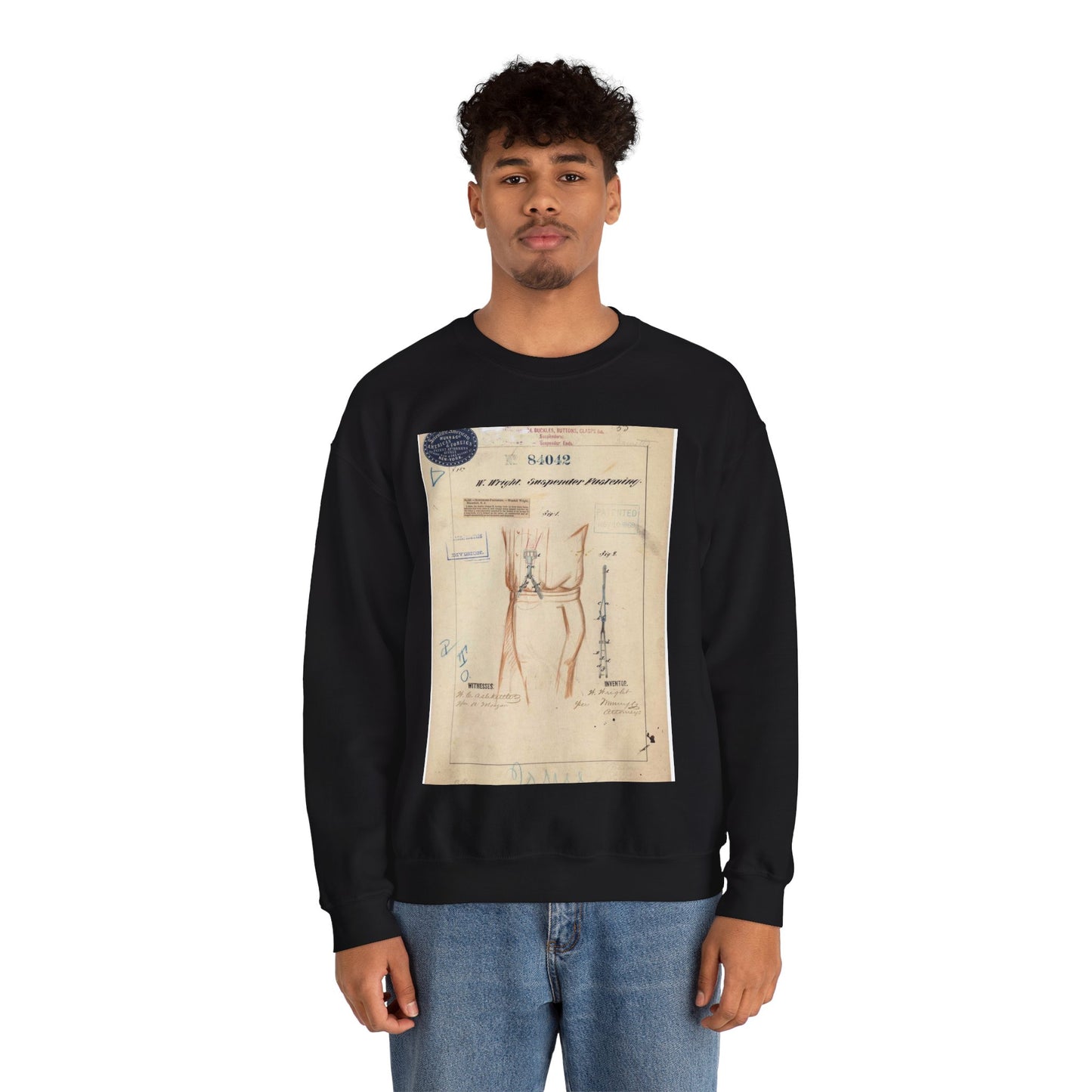 Patent drawing - Drawing of Suspender Fastening Public domain  image Black Heavy Blend Adult Crew Neck SweatShirt