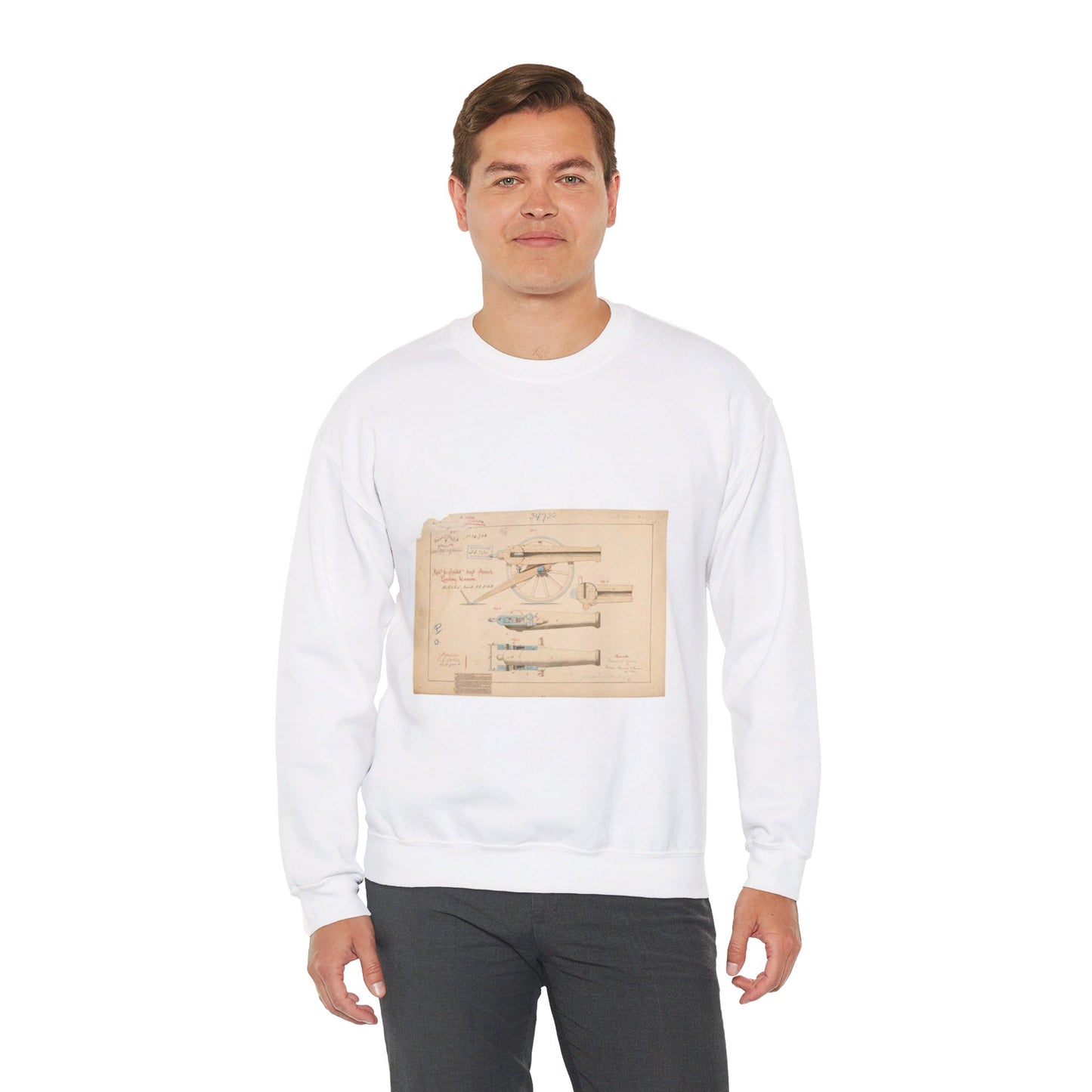 Patent drawing - Drawing of Improved Breech Loading Cannon Public domain  image White Heavy Blend Adult Crew Neck SweatShirt