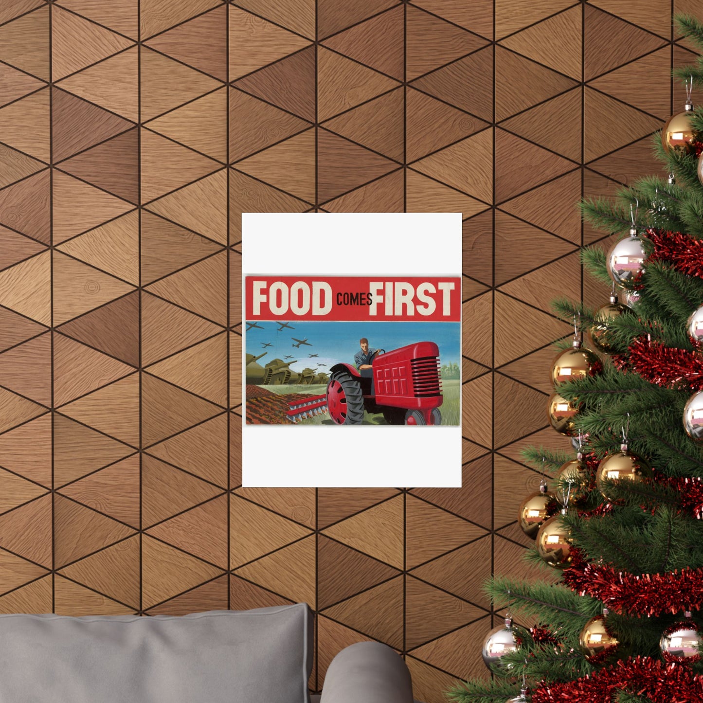 FOOD Comes FIRST - Public domain propaganda poster High Quality Matte Wall Art Poster for Home, Office, Classroom