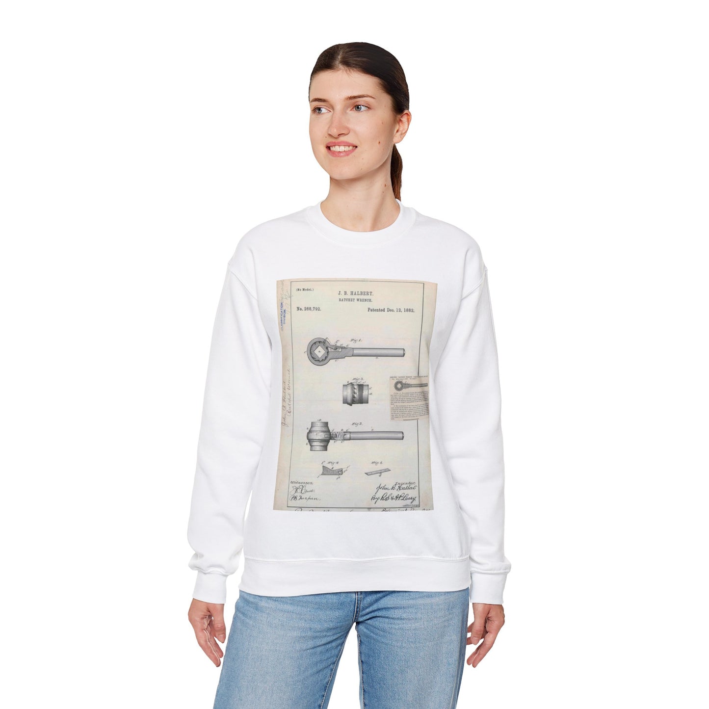 Patent Drawing of Engine - for J. B. Halbert's Ratchet Wrench Public domain  image White Heavy Blend Adult Crew Neck SweatShirt