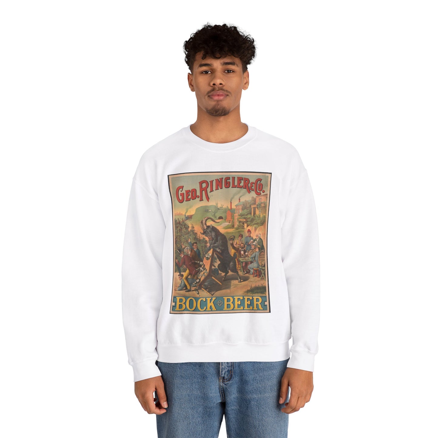 Poster - George Ringler & Co., Bock Beer - Public domain lithograph White Heavy Blend Adult Crew Neck SweatShirt