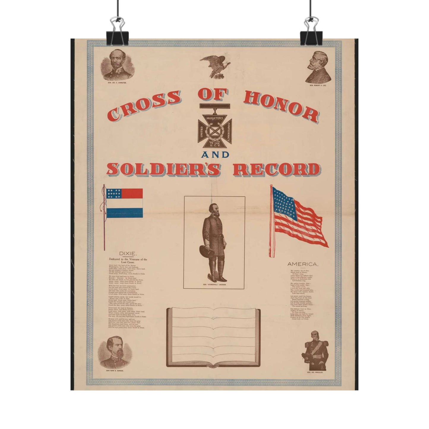 Cross of honor and soldier's record, united daughters confederacy, to the U.C.V High Quality Matte Wall Art Poster for Home, Office, Classroom