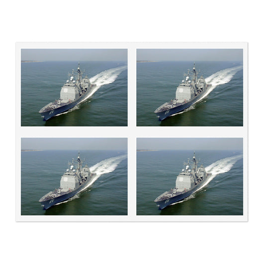 Aerial port bow view of the guided missile cruiser USS GETTYSBURG (CG 64) underway off Fort Story, Virginia Laminated UV Protective Vinyl Stickers