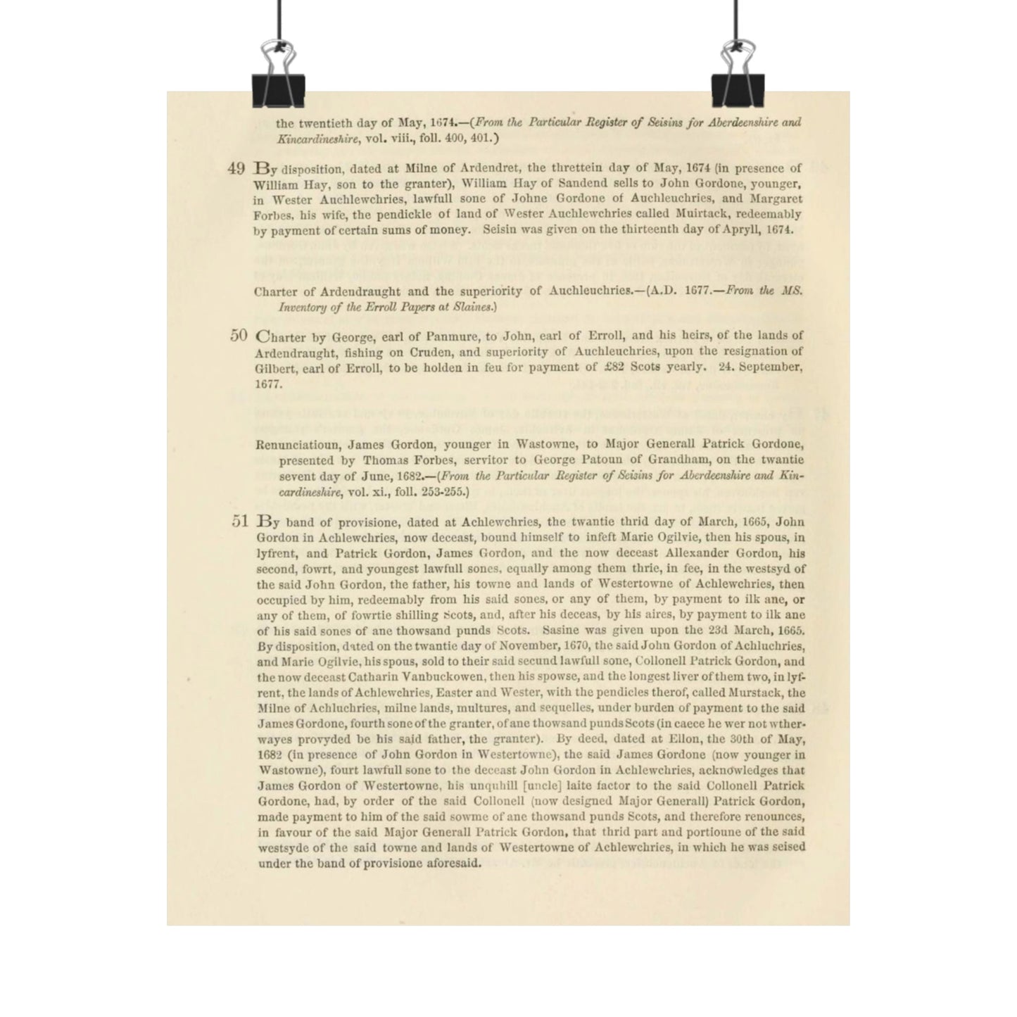 212 APPENDIX.   the twentieth day of May, 1674. — {From the Particular Register of Seisins for Aberdeenshire and  Kincardineshire High Quality Matte Wall Art Poster for Home, Office, Classroom