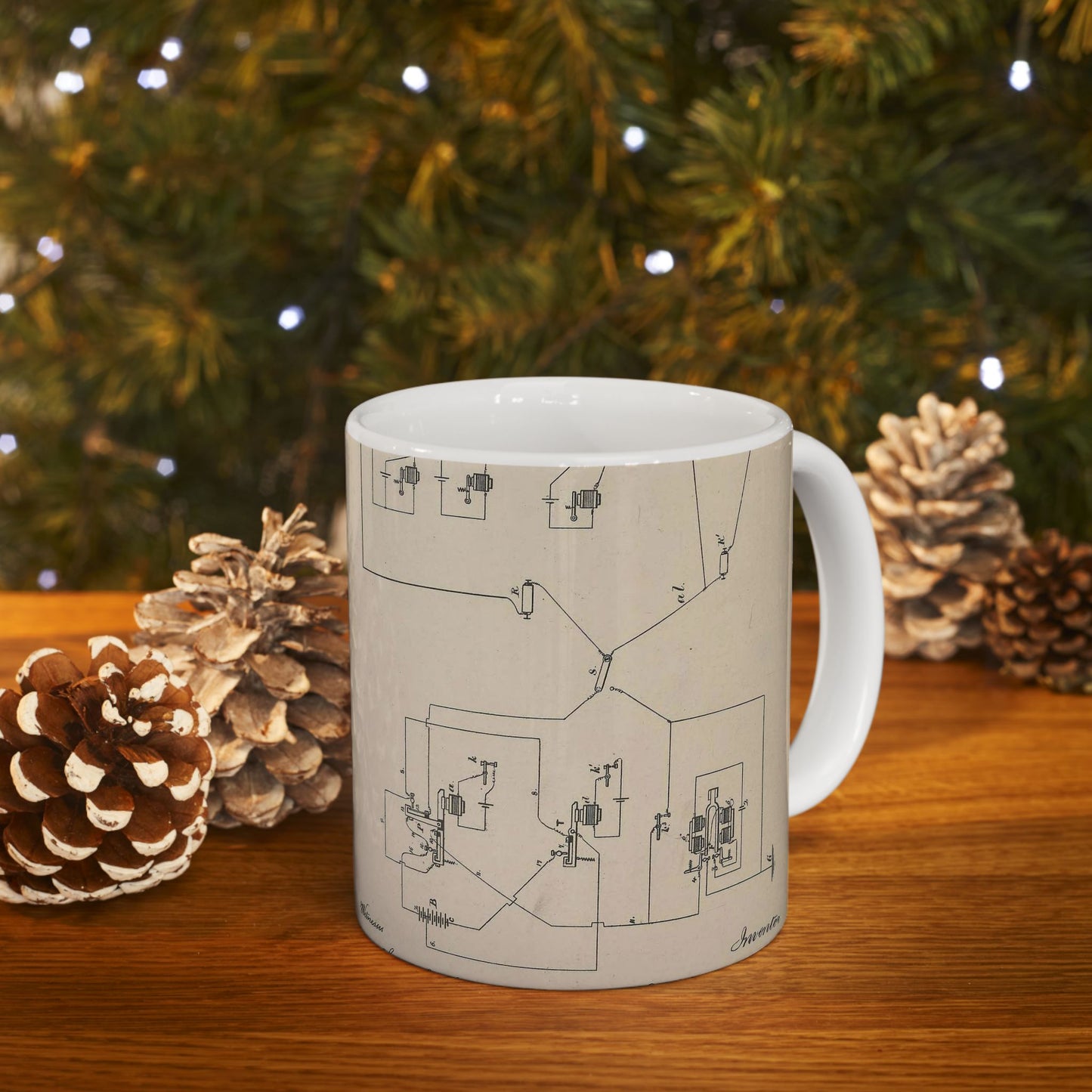 Patent Drawing of Engine - Collection of United States patents granted to Thomas A. Edison, 1869-1884 (1869) (14756348232) Public domain  image Beautiful Novelty Ceramic Coffee Mug 11oz