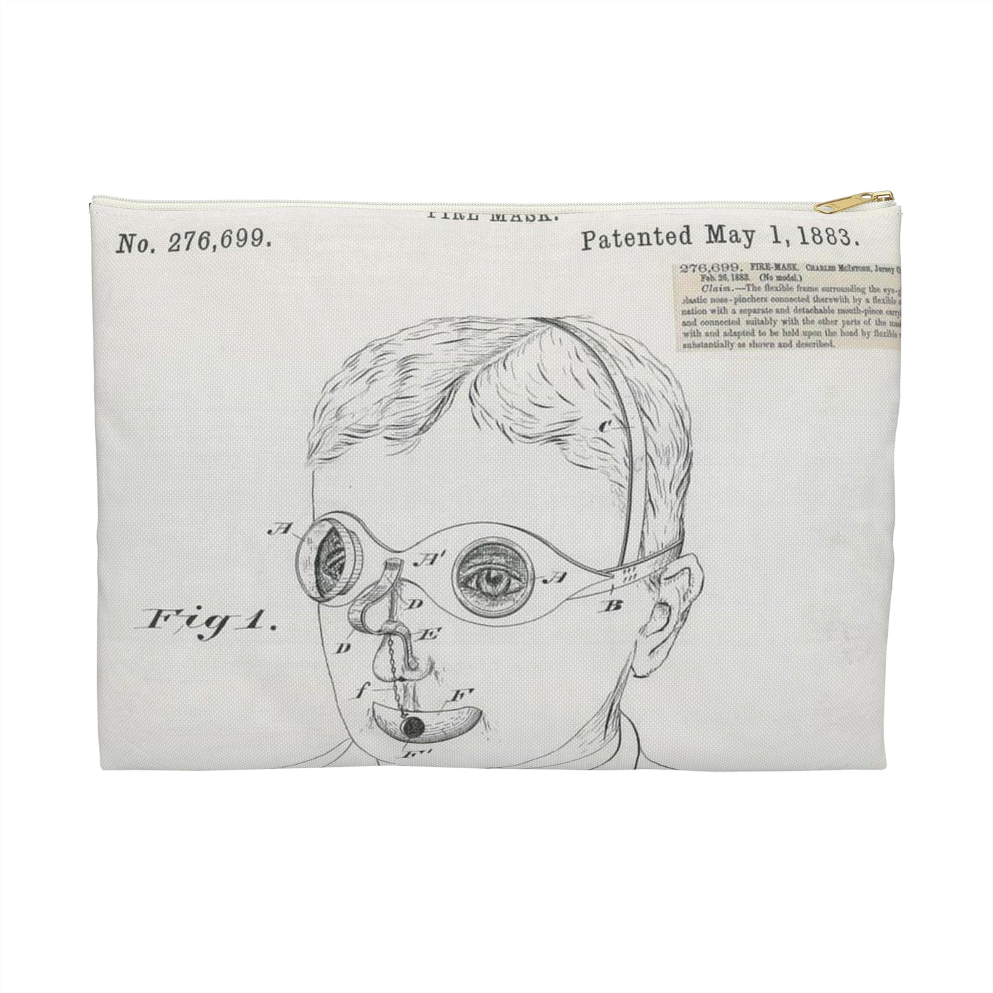 Patent drawing - for C. McIntosh's Fire Mask Public domain  image Large Organizer Pouch with Black Zipper