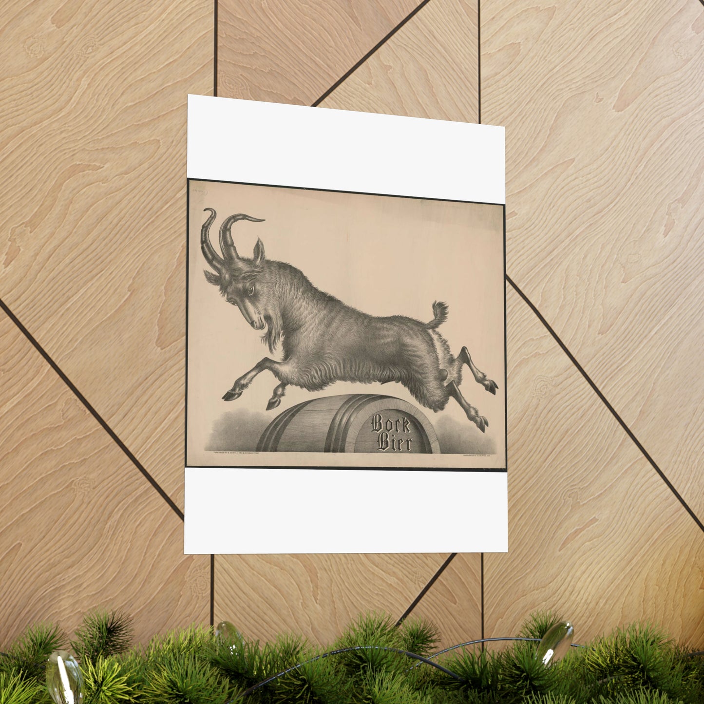 Bock Bier goat jumping over barrel marked with title High Quality Matte Wall Art Poster for Home, Office, Classroom