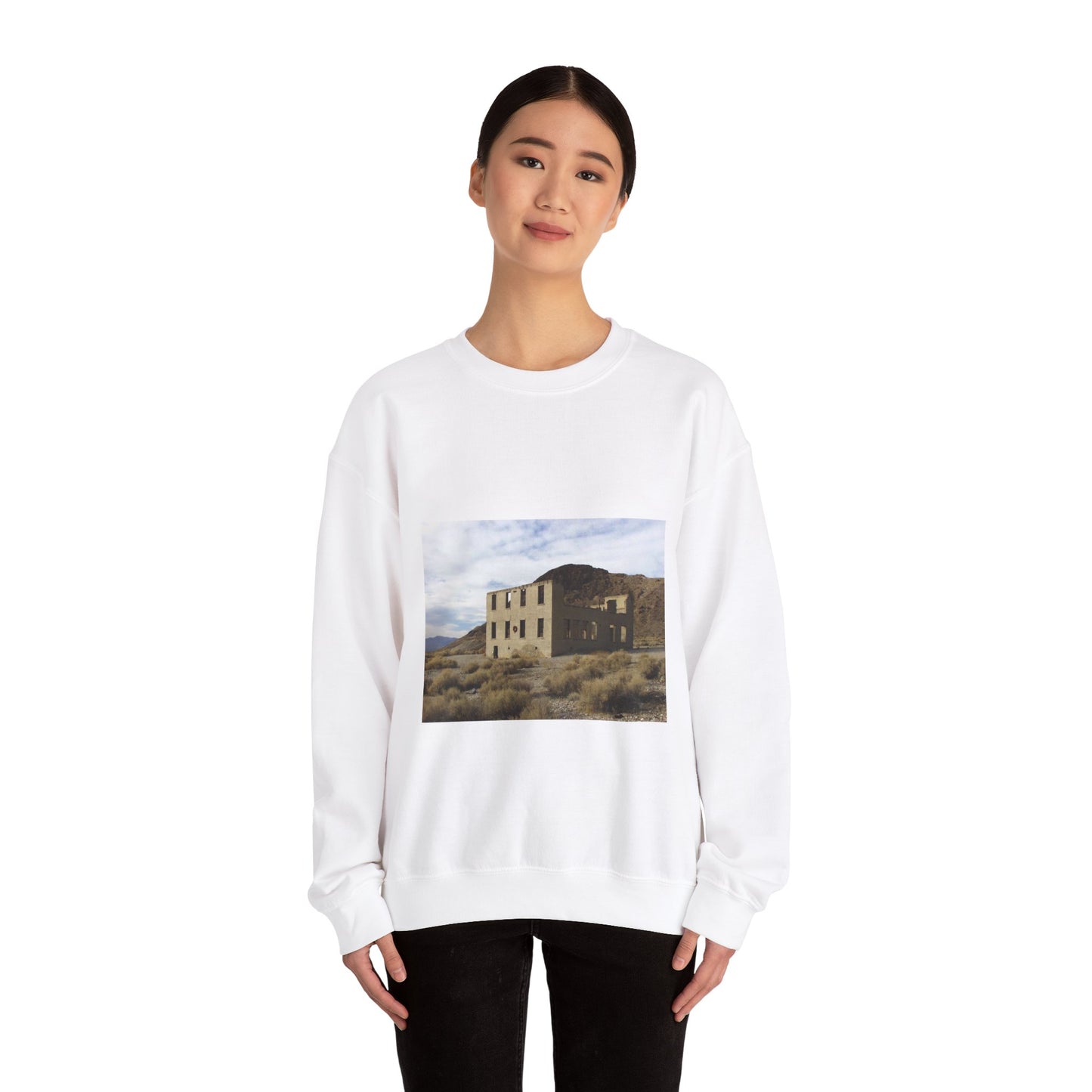 Death Valley Scenic Byway - An Abandoned Structure in Rhyolite White Heavy Blend Adult Crew Neck SweatShirt