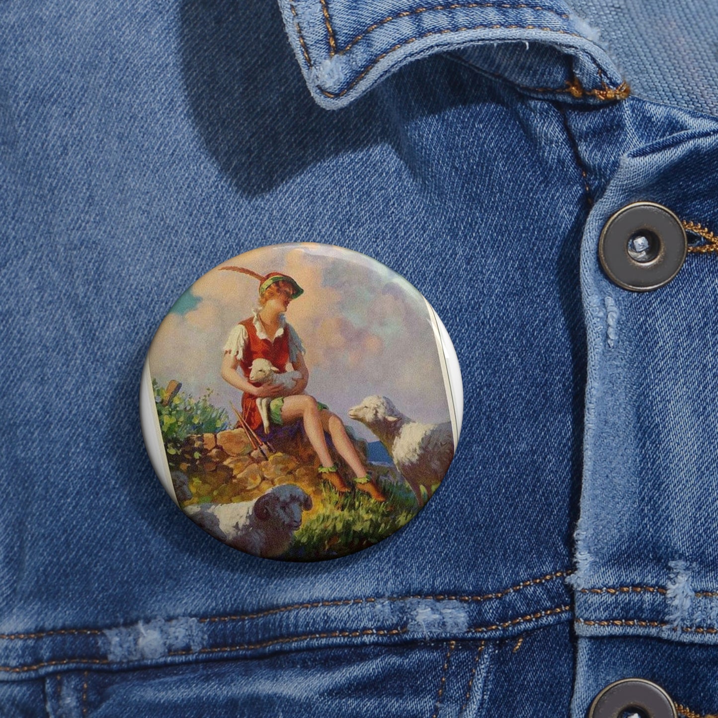 Playmates of Peter Pan, painting by Edward Mason Eggleston Pin Buttons with Crisp Design