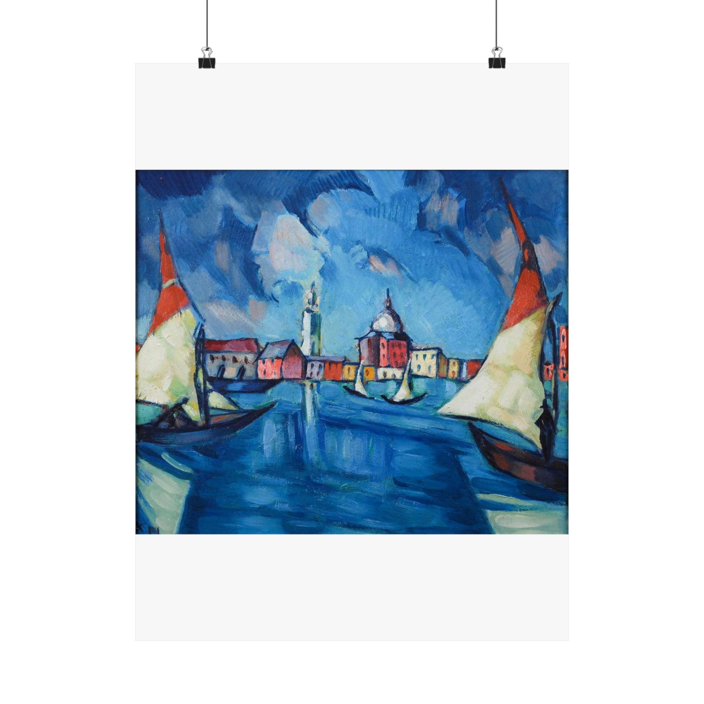 Magi veneetsia - A painting of boats in a harbor with buildings in the background High Quality Matte Wall Art Poster for Home, Office, Classroom