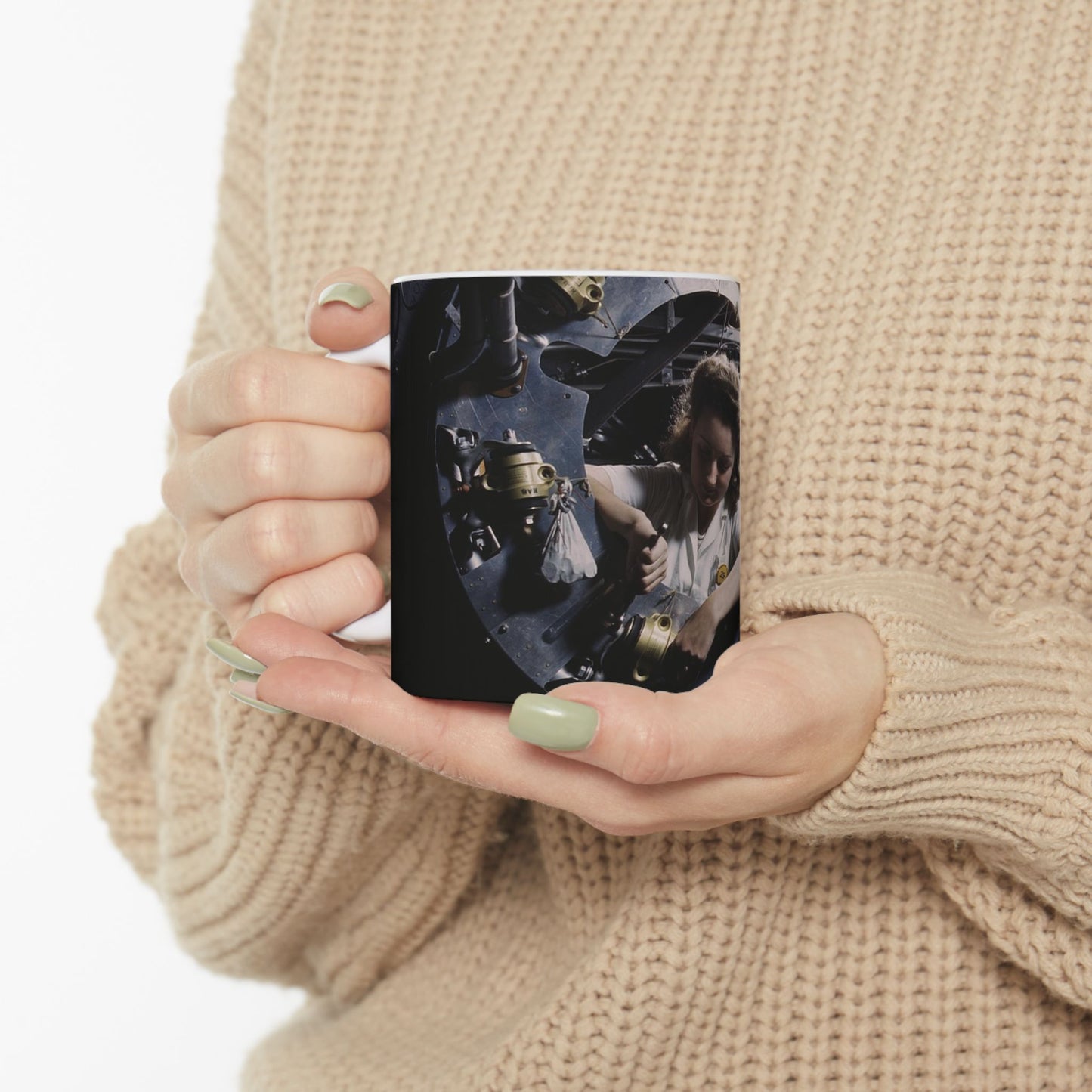 Part of the cowling for one of the motors for a B-25 bomber is assembled in the engine department of North American [Aviation, Inc.]'s Inglewood, Calif., plant Beautiful Novelty Ceramic Coffee Mug 11oz