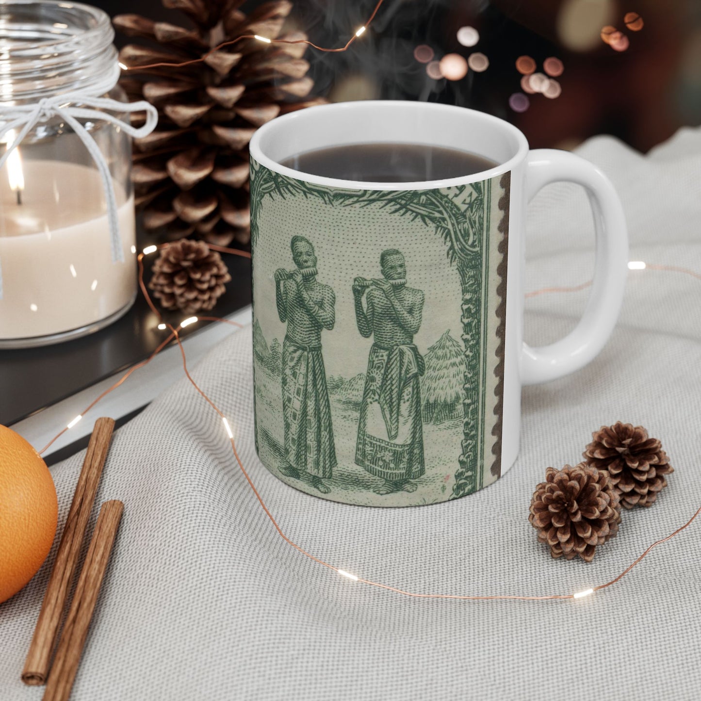 Frimärke ur Gösta Bodmans filatelistiska motivsamling, påbörjad 1950.Frimärke från Belgiska Kongo, 1931. Musiserande män från Batetela, Kongo. Beautiful Novelty Ceramic Coffee Mug 11oz