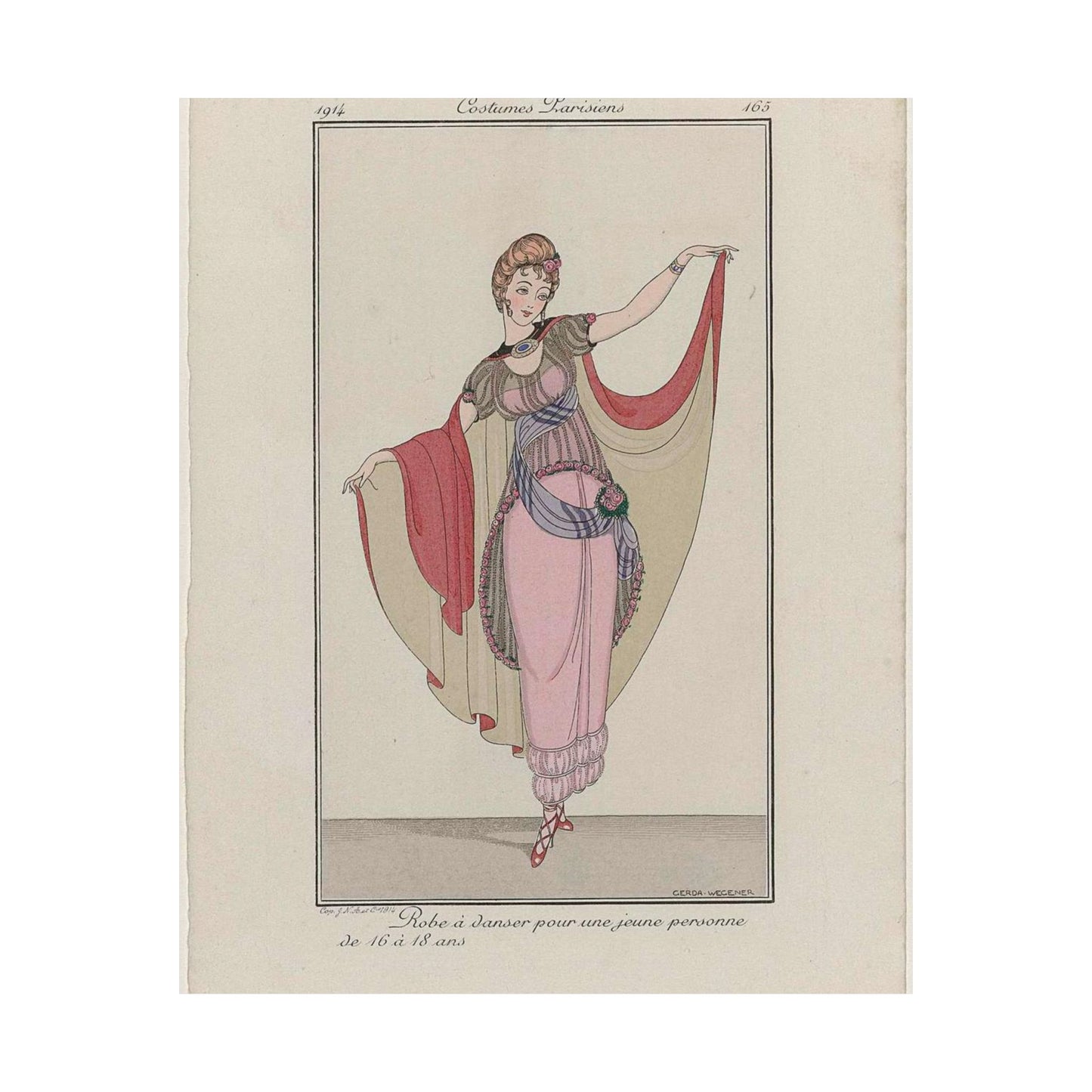 Journal des Dames et des Modes, Costumes Parisiens, 1914, No. 165 : Robe à danser (...) High Quality Matte Wall Art Poster for Home, Office, Classroom