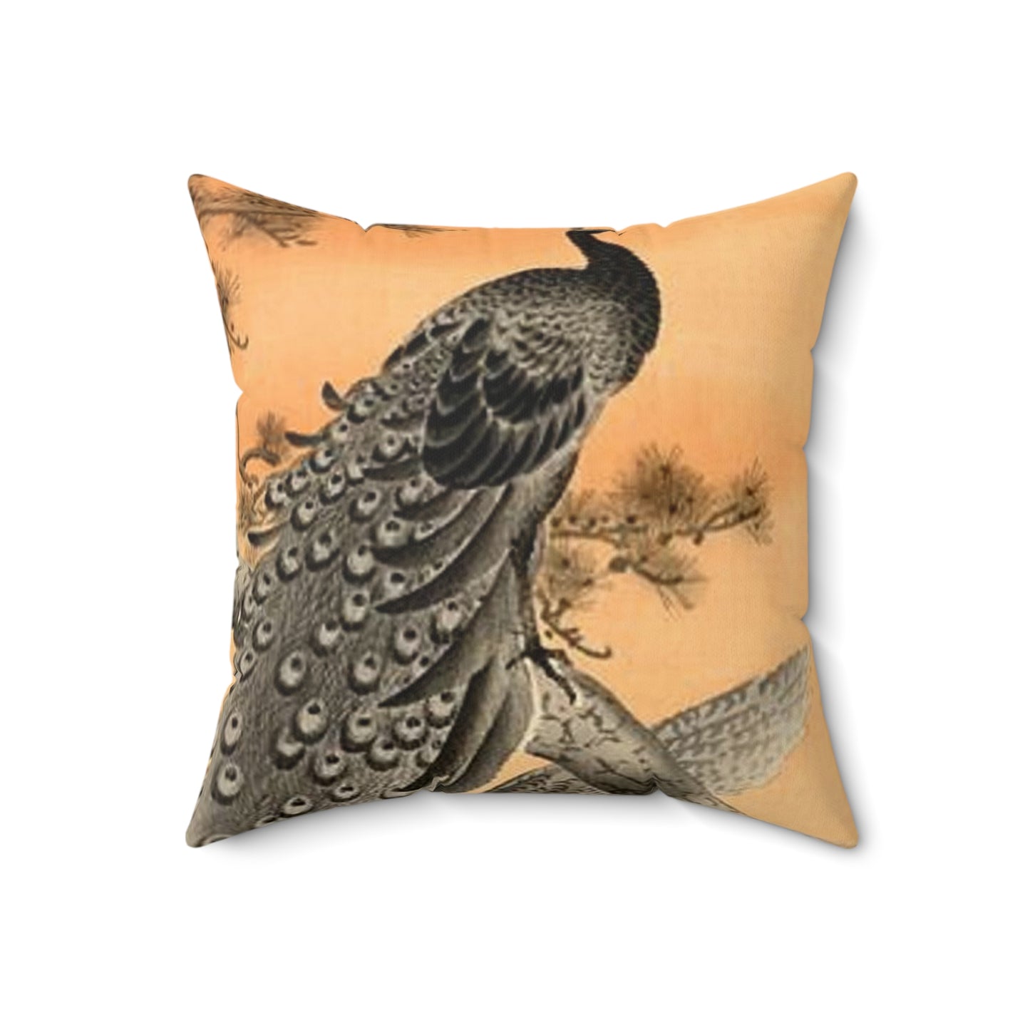 Koson - peacock-and-hen, Ohara Koson Decorative Accent Square Pillow