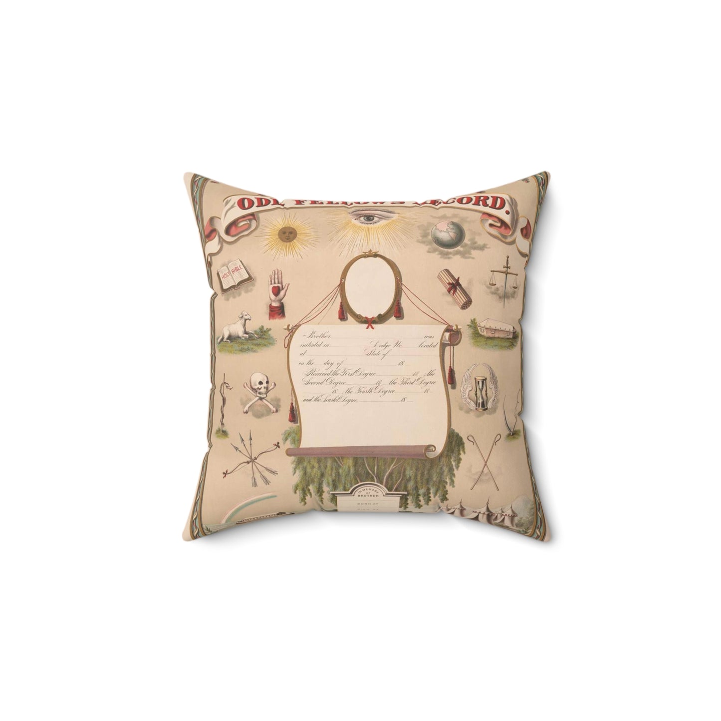 Odd fellow's record certificate Decorative Accent Square Pillow