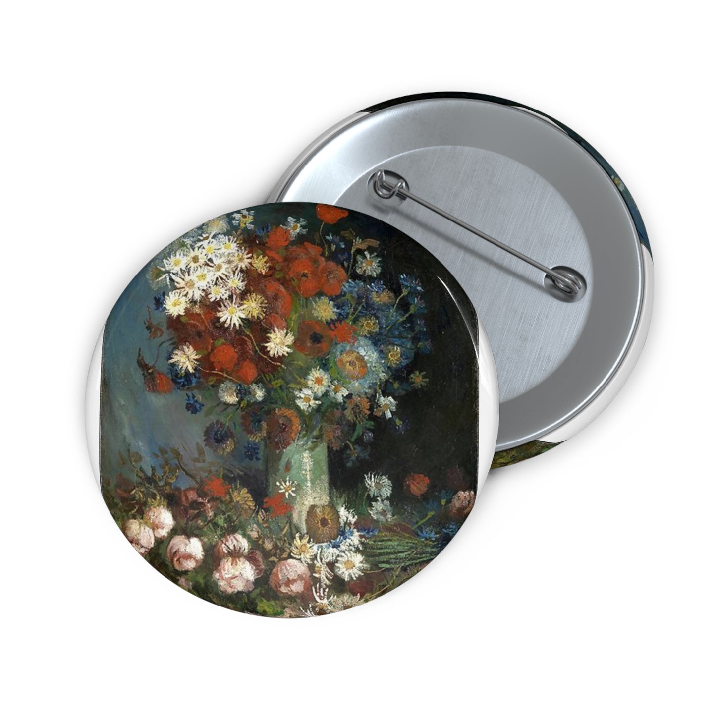 Still life with meadow flowers and roses Van Gogh 1886 Pin Buttons with Crisp Design