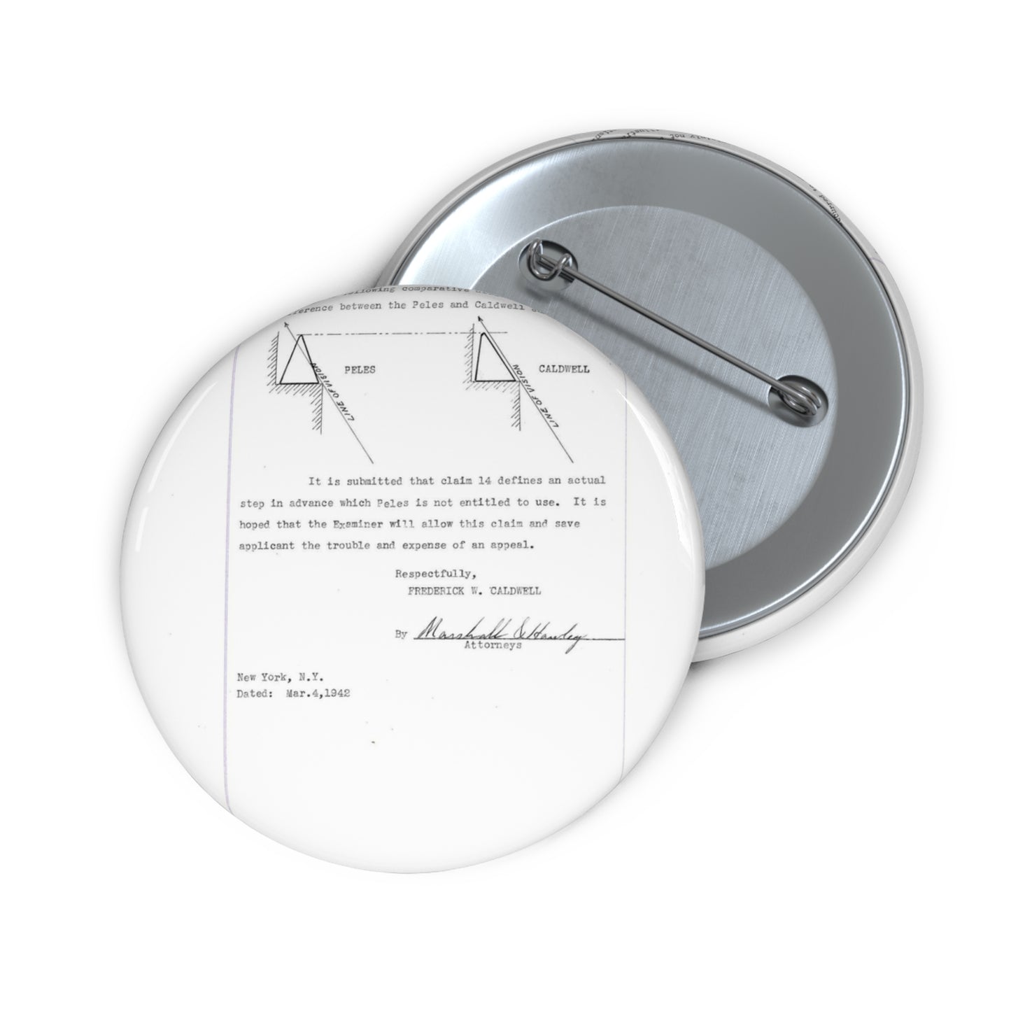 Patent Case File No. 2,298,194, Birdproofing, Inventor- Frederick W. Caldwell. - DPLA - 74c301010ed26c59dcbf62dd3cb26c47 (page 52) Pin Buttons with Crisp Design