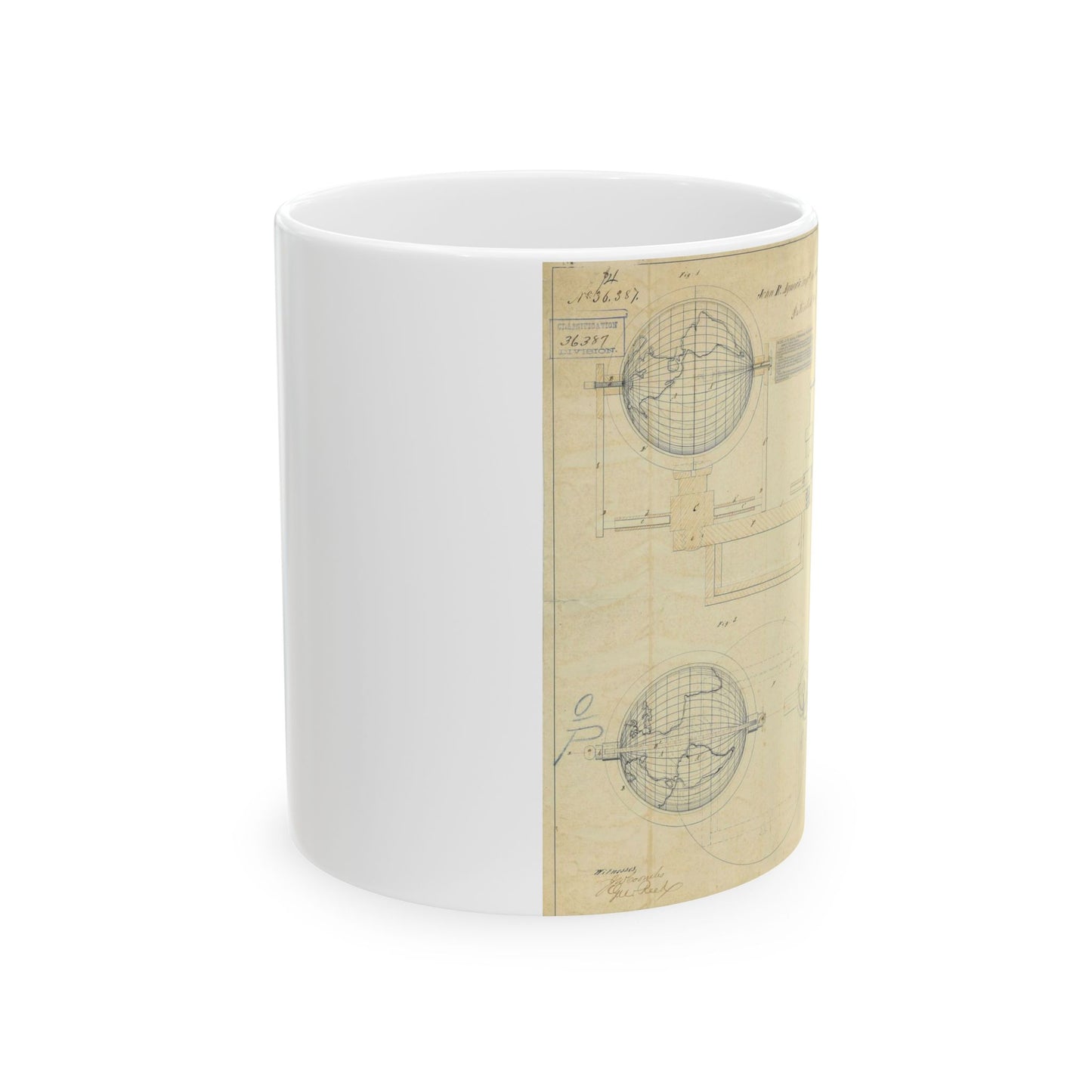 Patent drawing - Drawing of an Improvement in School Globes Public domain  image Beautiful Novelty Ceramic Coffee Mug 11oz