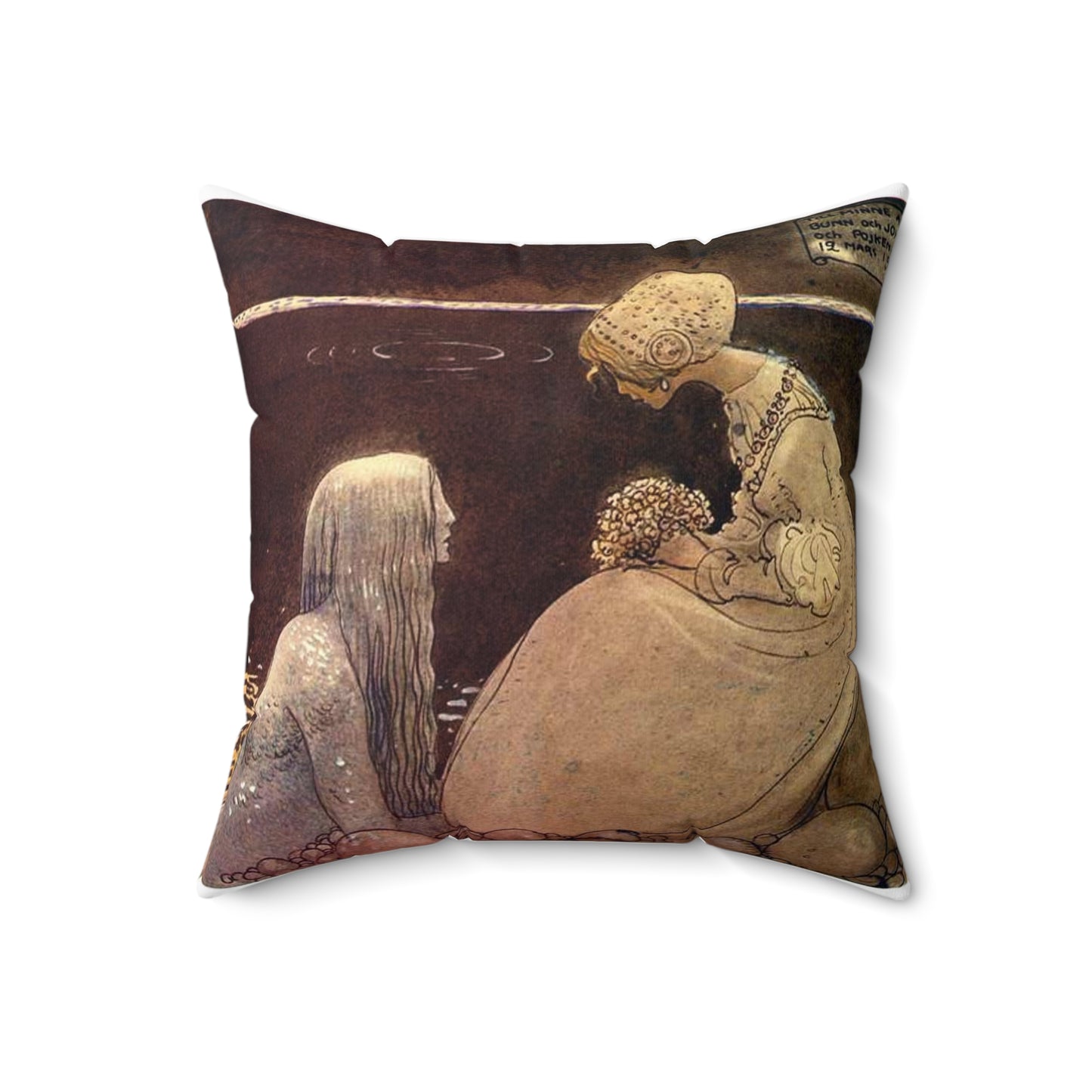 Sjoekungen by John Bauer 1911 - Drawing. Public domain image. Decorative Accent Square Pillow