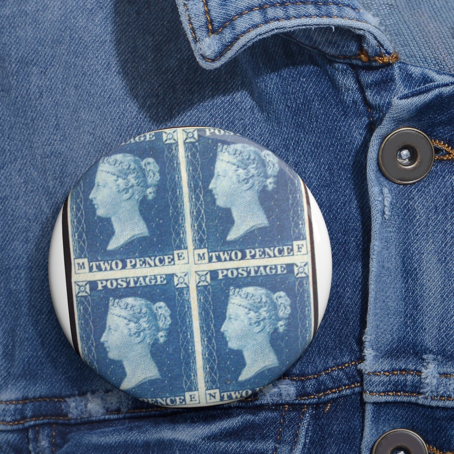 "Two Penny Blue" postage stamps Pin Buttons with Crisp Design