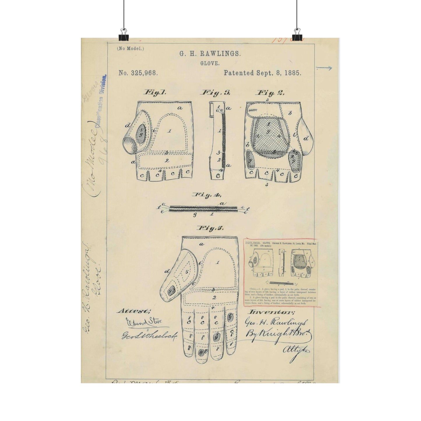 Patent drawing - Drawing for a "Base Ball Glove" Public domain  image High Quality Matte Wall Art Poster for Home, Office, Classroom