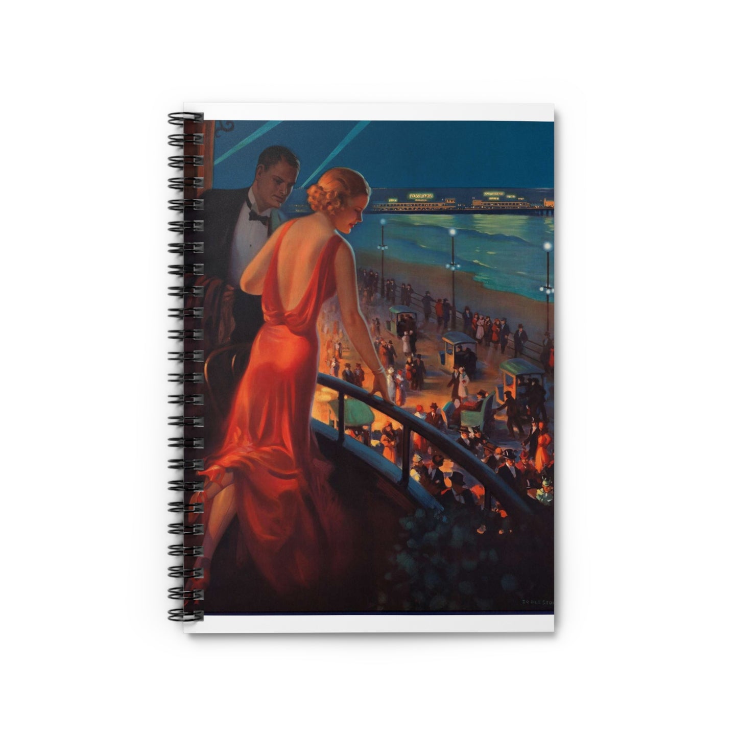 Detail, Atlantic City—America's Great All Year Resort, Pennsylvania Railroad, painting by Edward Mason Eggleston (cropped) Spiral Bound Ruled Notebook with Printed Cover