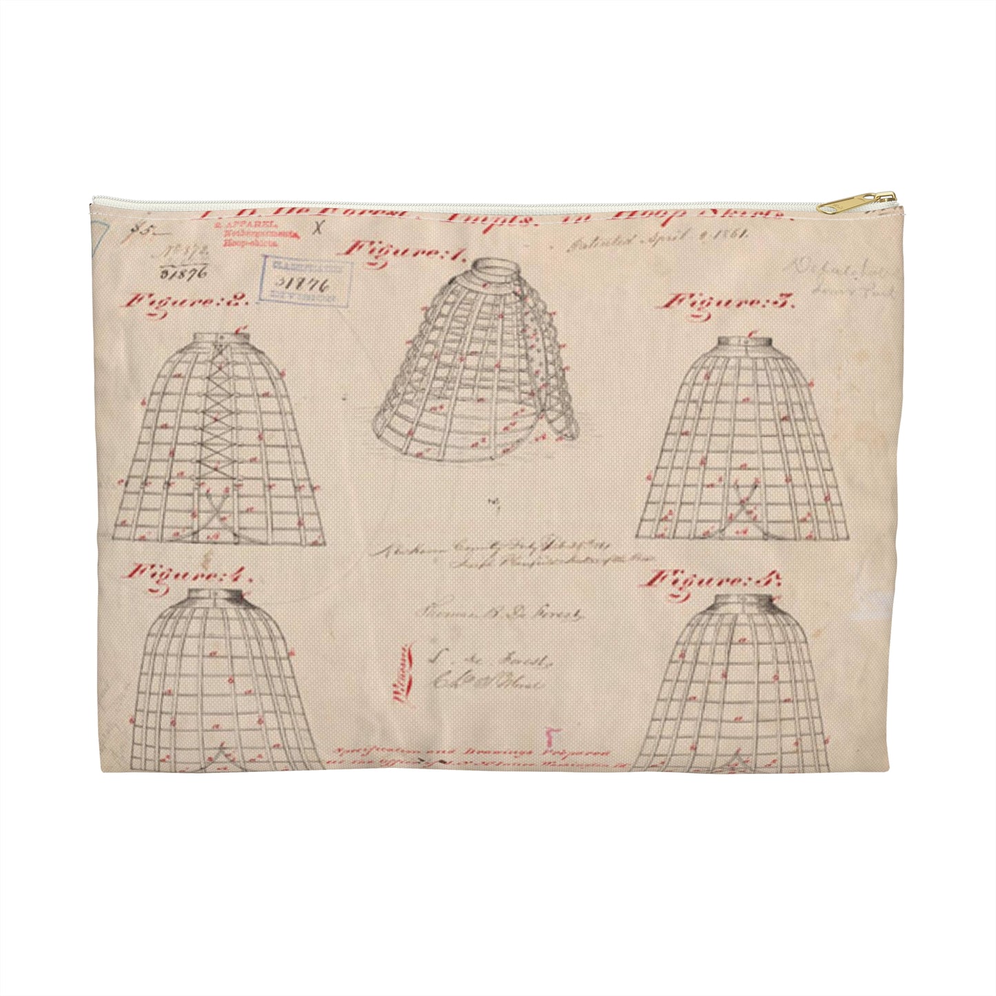 Patent drawing - Drawing of Improvements in Hoop Skirts Public domain  image Large Organizer Pouch with Black Zipper