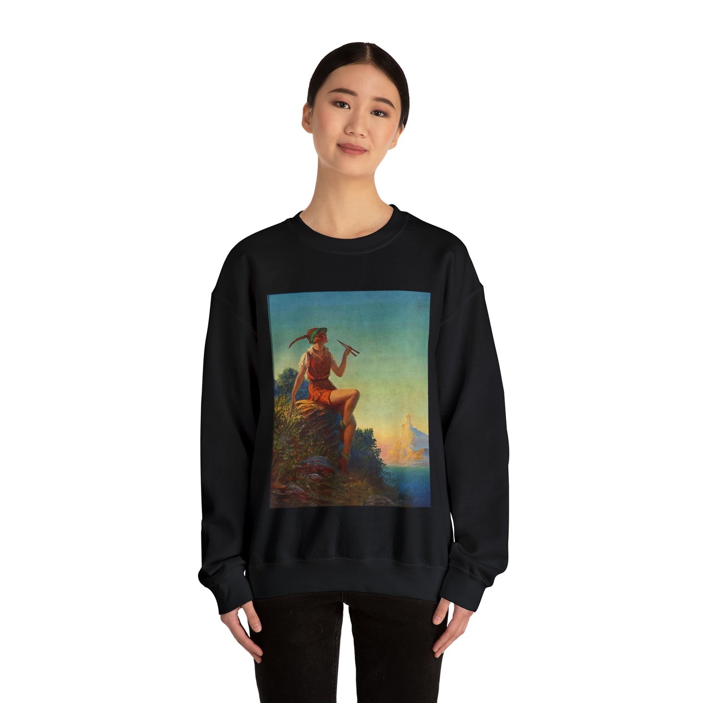 “Pipes of Pan”, print from painting by Edward Mason Eggleston, 1930 Black Heavy Blend Adult Crew Neck SweatShirt