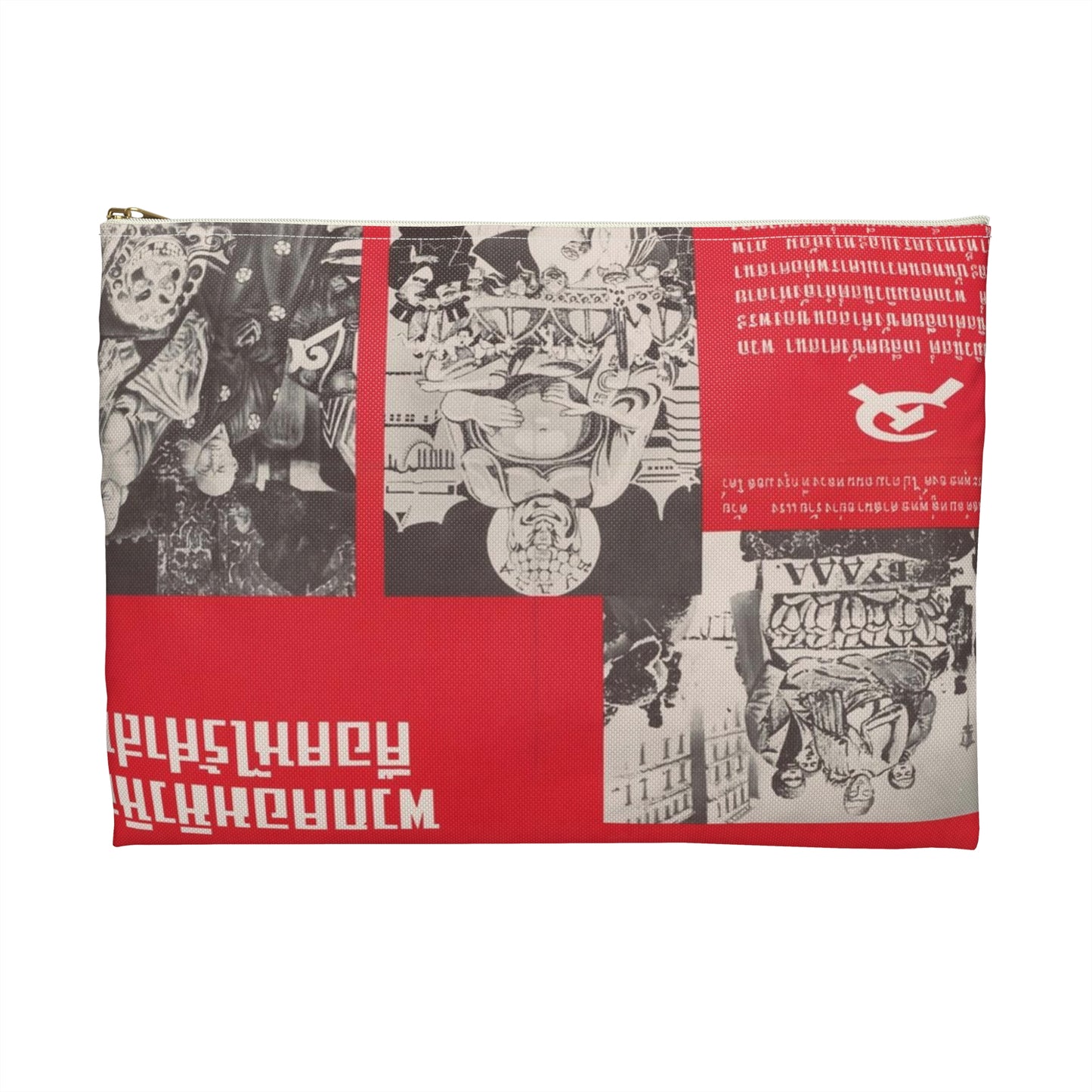 Communist Threat to Religion - A red and yellow poster with pictures of people Large Organizer Pouch with Black Zipper