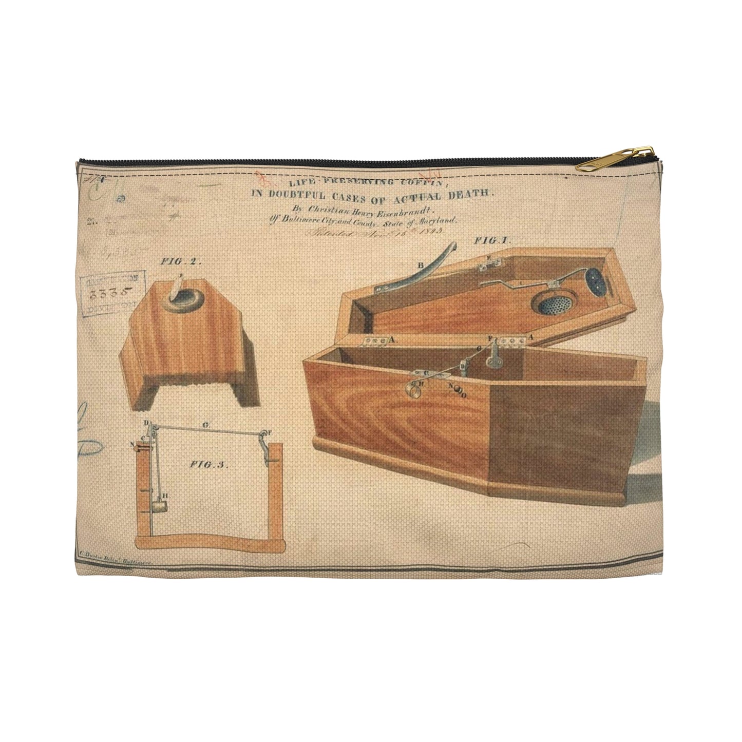 Patent drawing - Drawing for a Life - Preserving Coffin Public domain  image Large Organizer Pouch with Black Zipper