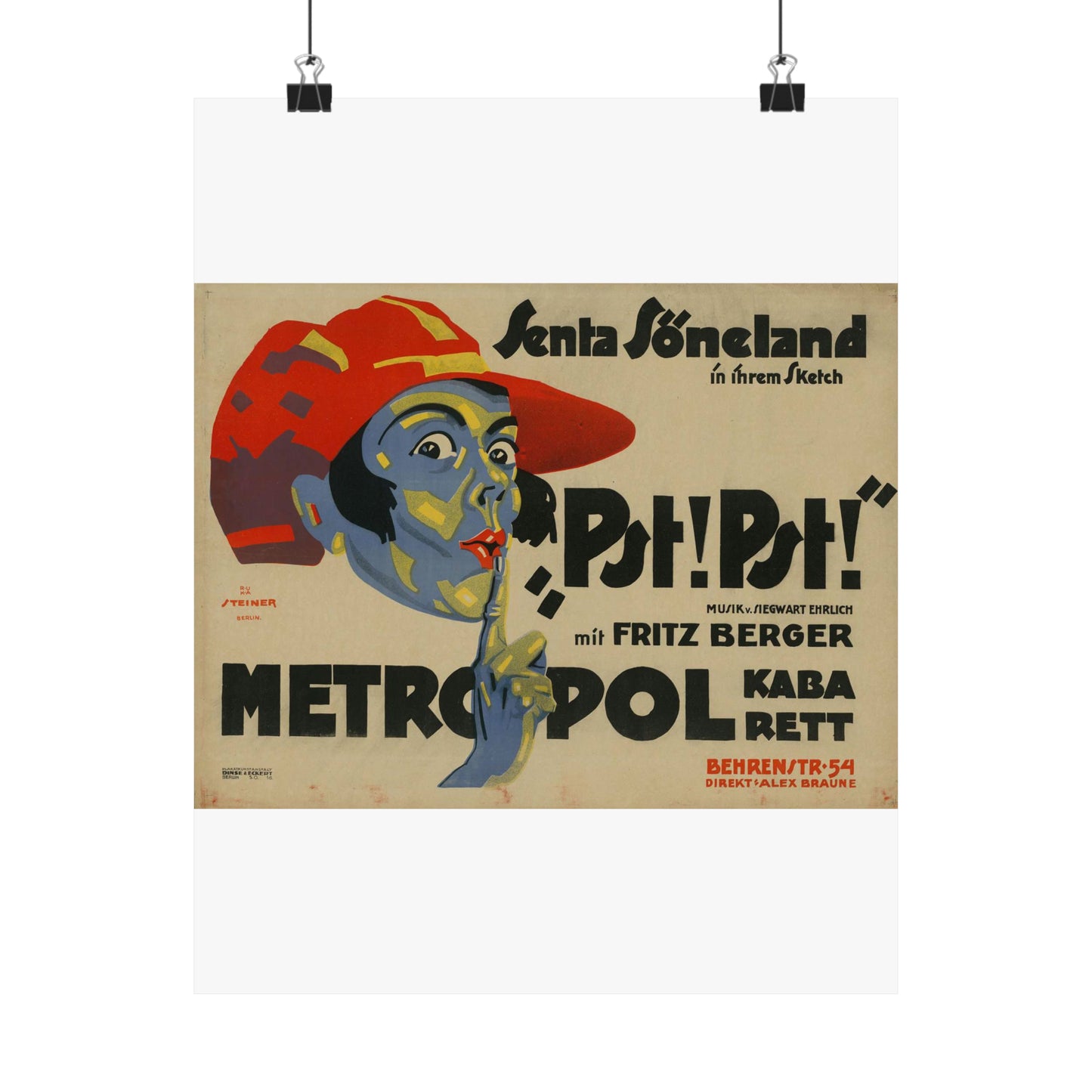 Jo Steiner - Senta Söneland in ihrem Sketch “Pst! Pst!” High Quality Matte Wall Art Poster for Home, Office, Classroom