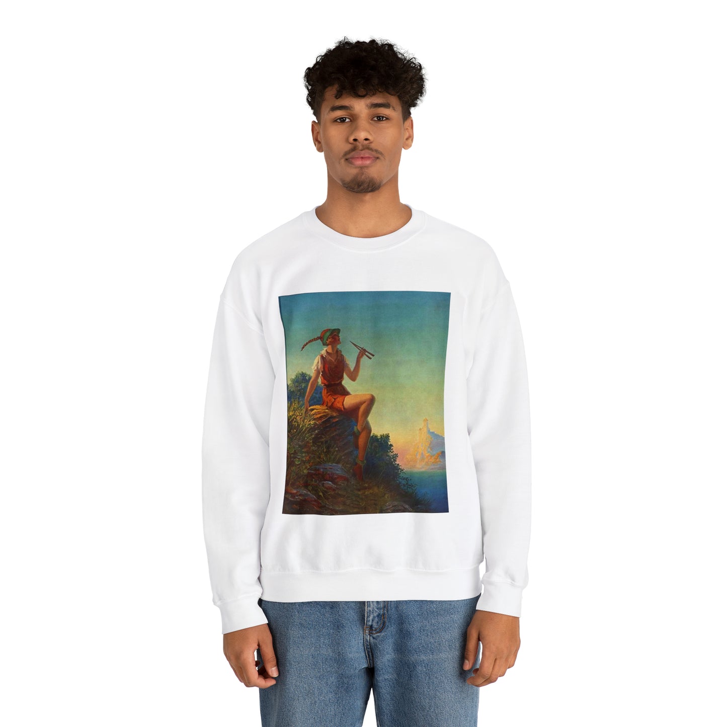 “Pipes of Pan”, print from painting by Edward Mason Eggleston, 1930 White Heavy Blend Adult Crew Neck SweatShirt