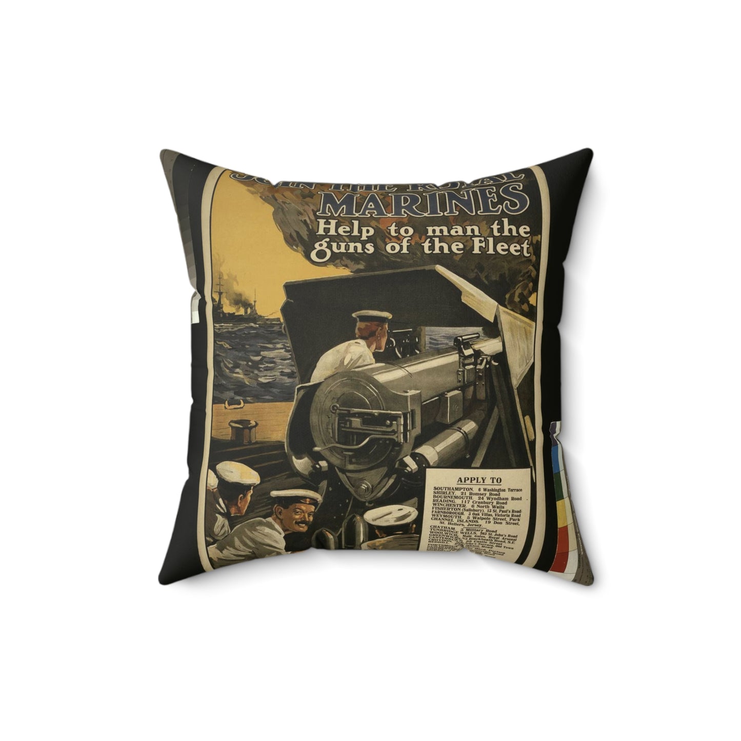 Join the Royal Marines. Help to man the guns of the fleet / W.H. Smith & Son, Printers, 55 Fetter Lane, London, E.C. Decorative Accent Square Pillow