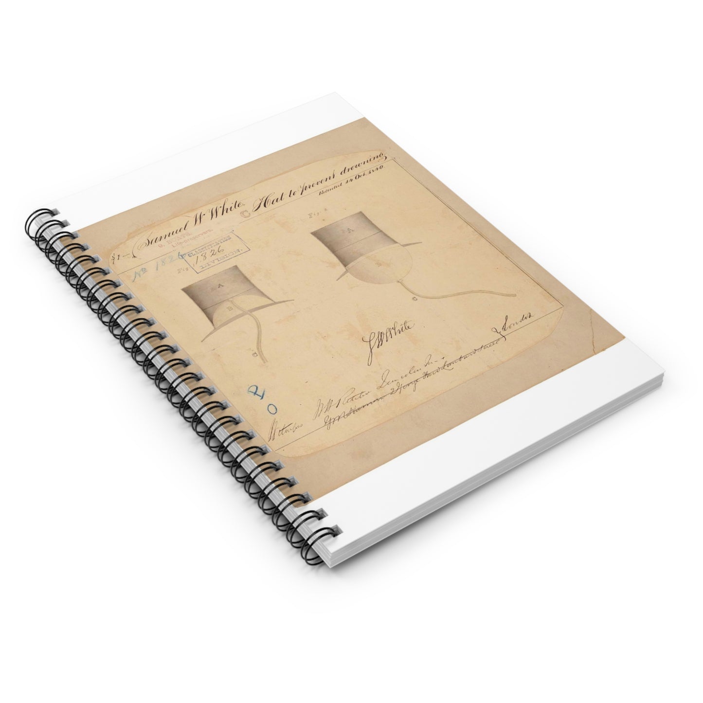 Patent drawing - Drawing of Hat to Prevent Drowning Public domain  image Spiral Bound Ruled Notebook with Printed Cover