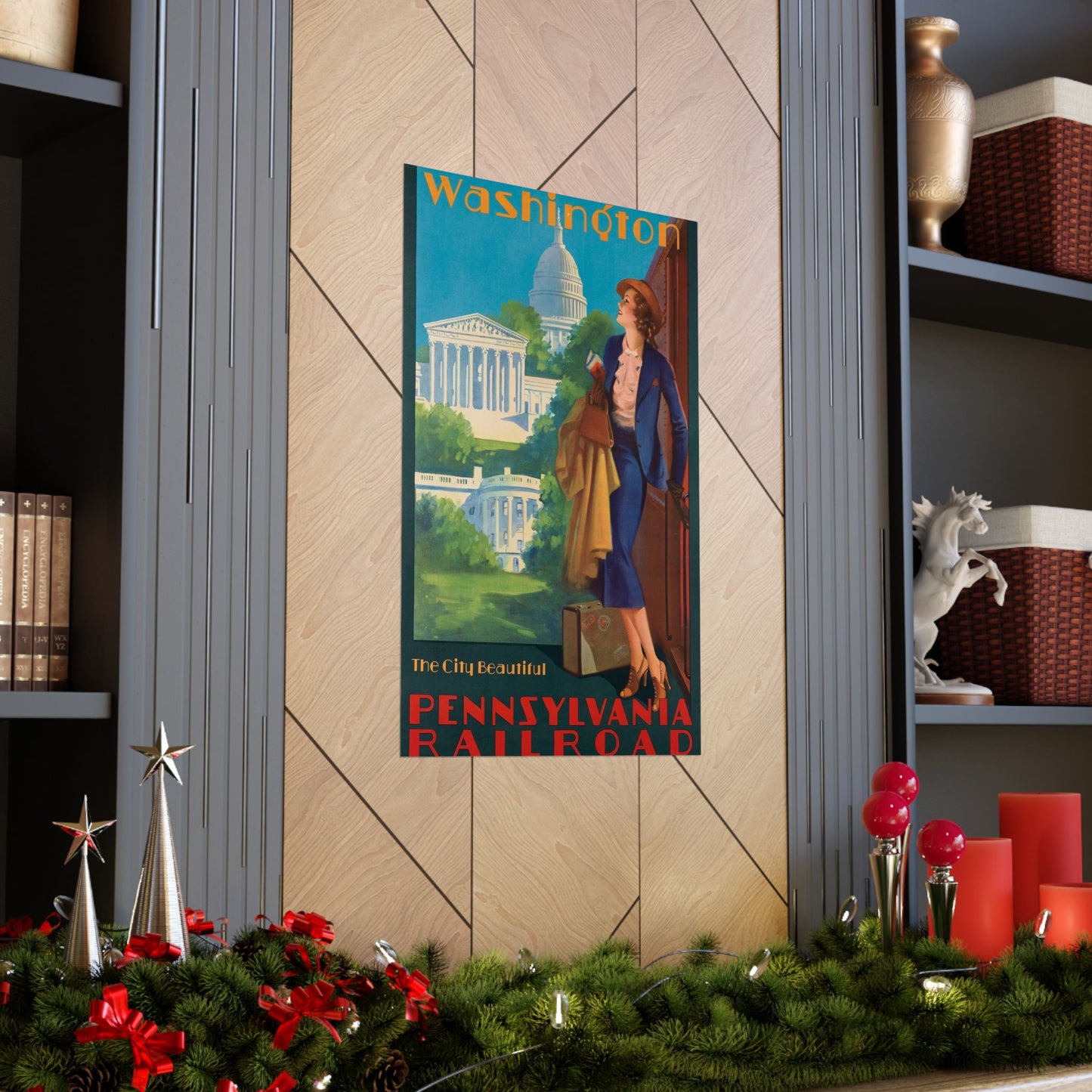 Washington—The City Beautiful, Pennsylvania Railroad poster, artwork by Edward Mason Eggleston High Quality Matte Wall Art Poster for Home, Office, Classroom