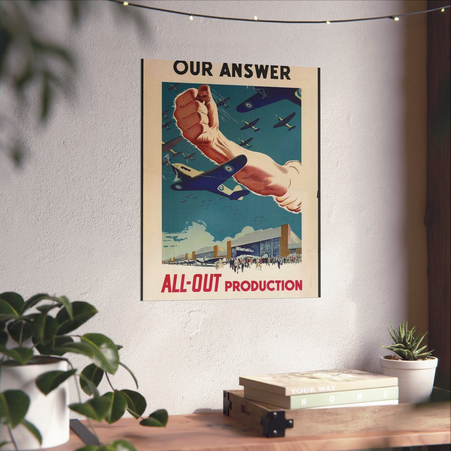 Our Answer All-Out Production, Canada, WWII Propaganda Poster High Quality Matte Wall Art Poster for Home, Office, Classroom