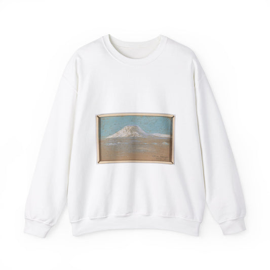 Sketch of a Mountain Rising from a Glacier White Heavy Blend Adult Crew Neck SweatShirt