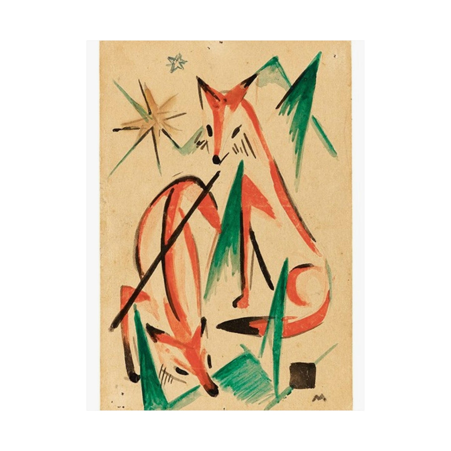 Franz Marc Füchse 1913 - A painting of a fox and a star High Quality Matte Wall Art Poster for Home, Office, Classroom