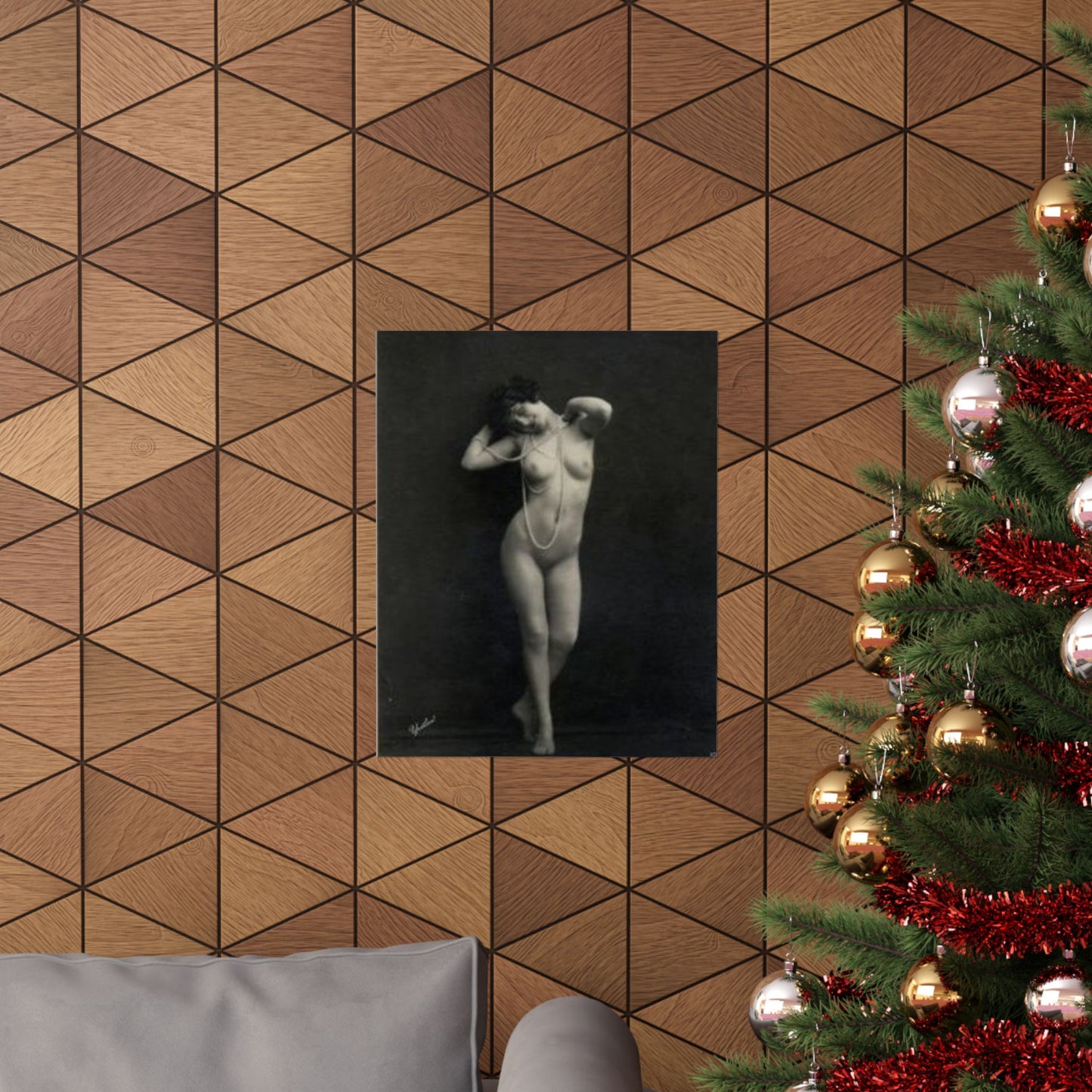 Erotic Art: WALERY - An old photo of a naked woman with pearls High Quality Matte Wall Art Poster for Home, Office, Classroom