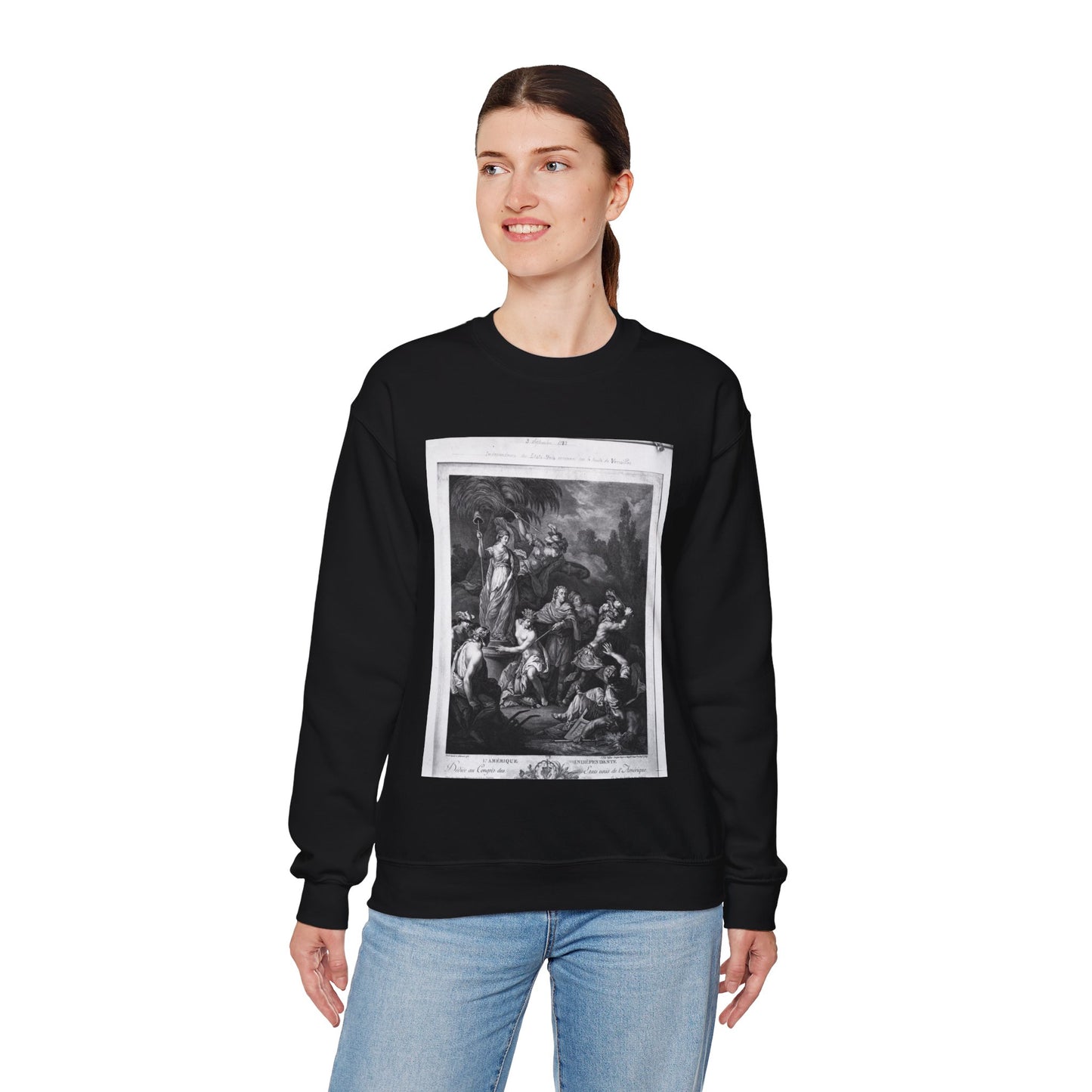 [French Girls in Blue Jeans] - American Embassy, Paris, France, Marshall Plan photogrpaphs Black Heavy Blend Adult Crew Neck SweatShirt