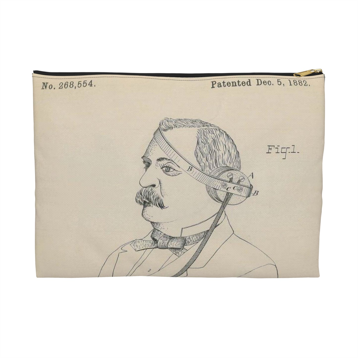 Patent drawing - for F. Shaw's Head Telephone Public domain  image Large Organizer Pouch with Black Zipper