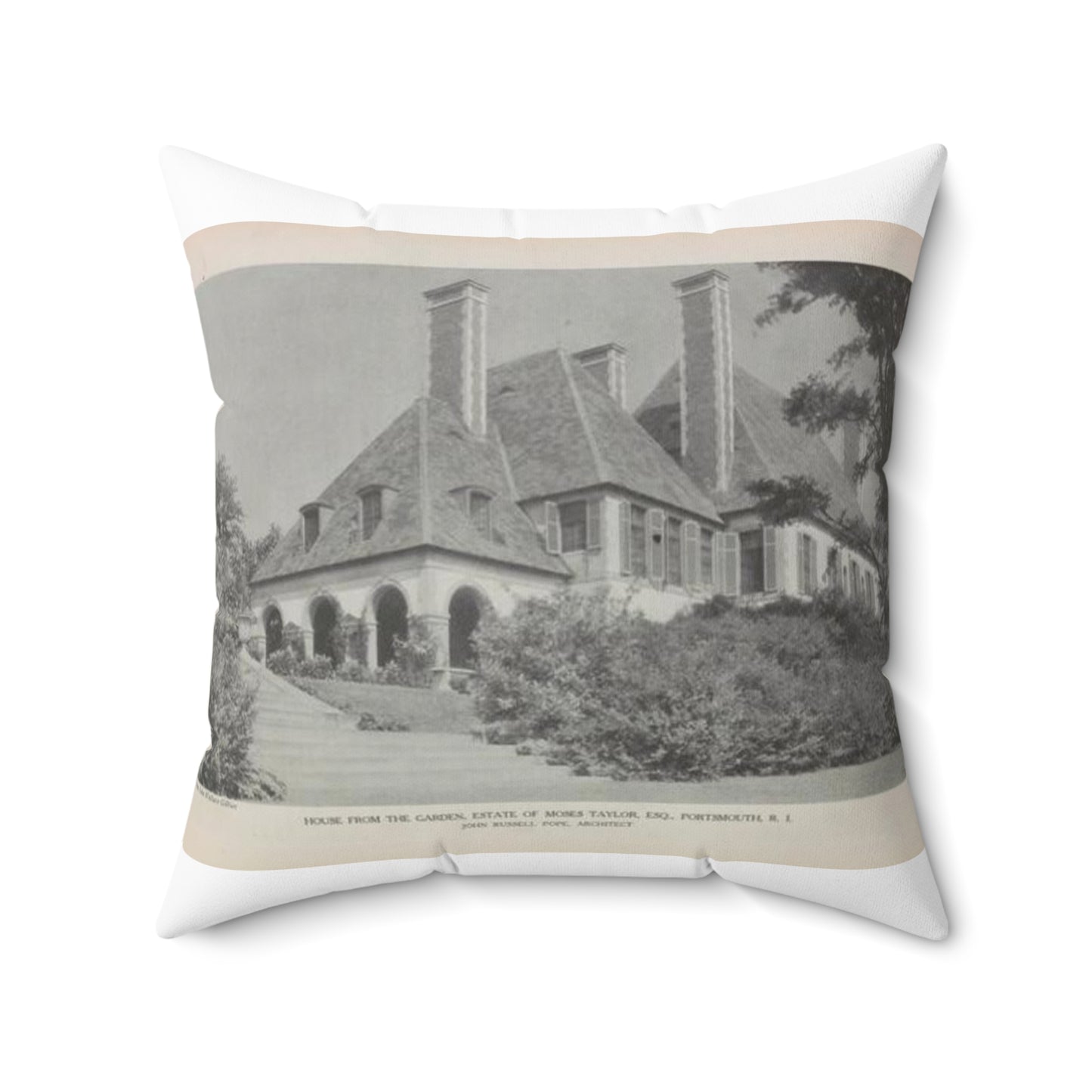 House from the Garden, Estate of Moses Taylor, Esq., Portsmouth, R.I. Decorative Accent Square Pillow