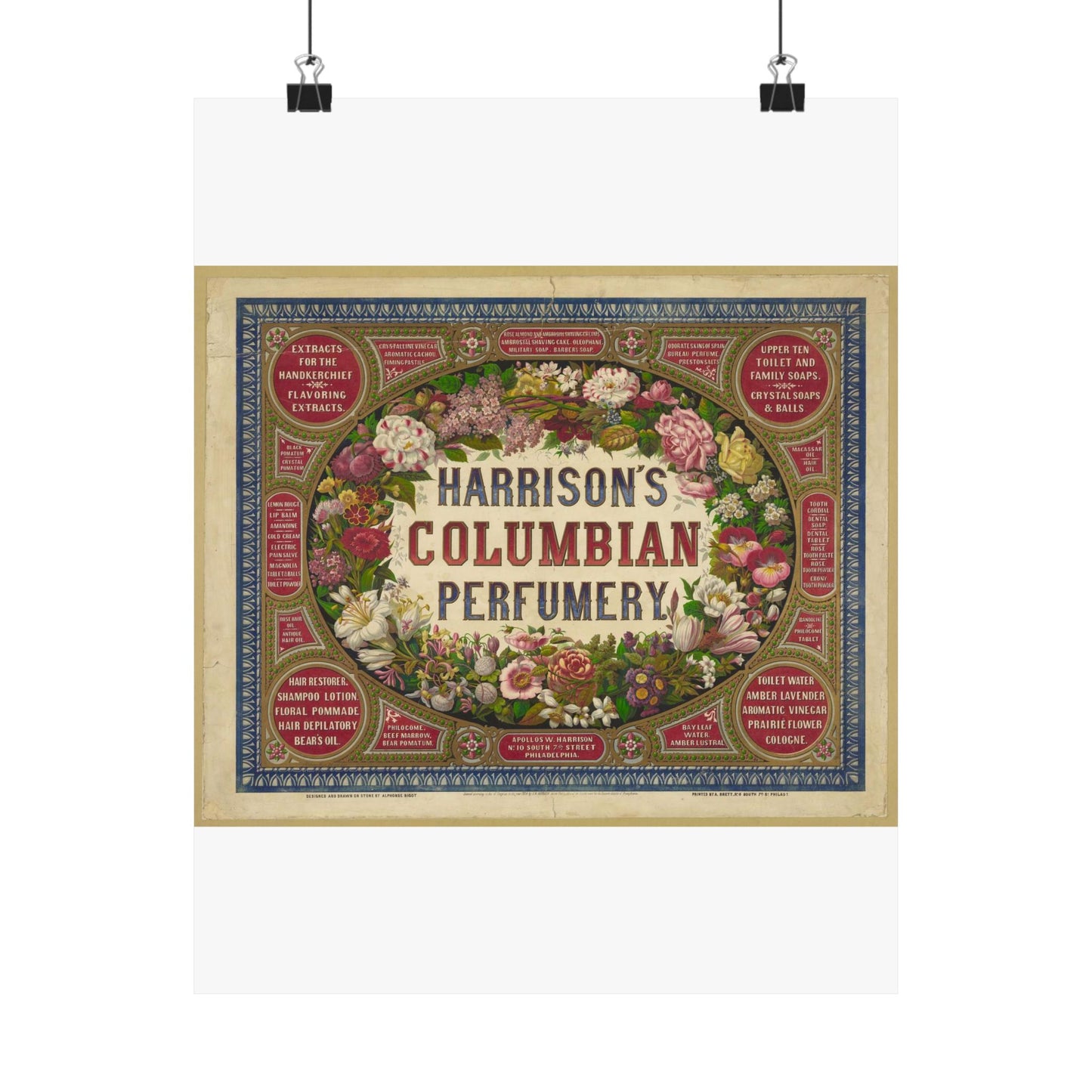 Harrison's Columbian perfumery / Designed and drawn on stone by Alphonse Bigot. High Quality Matte Wall Art Poster for Home, Office, Classroom