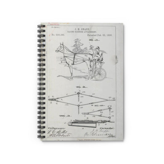 Patent drawing - for J. H. Snapp's Racing Harness Attachment Public domain  image Spiral Bound Ruled Notebook with Printed Cover