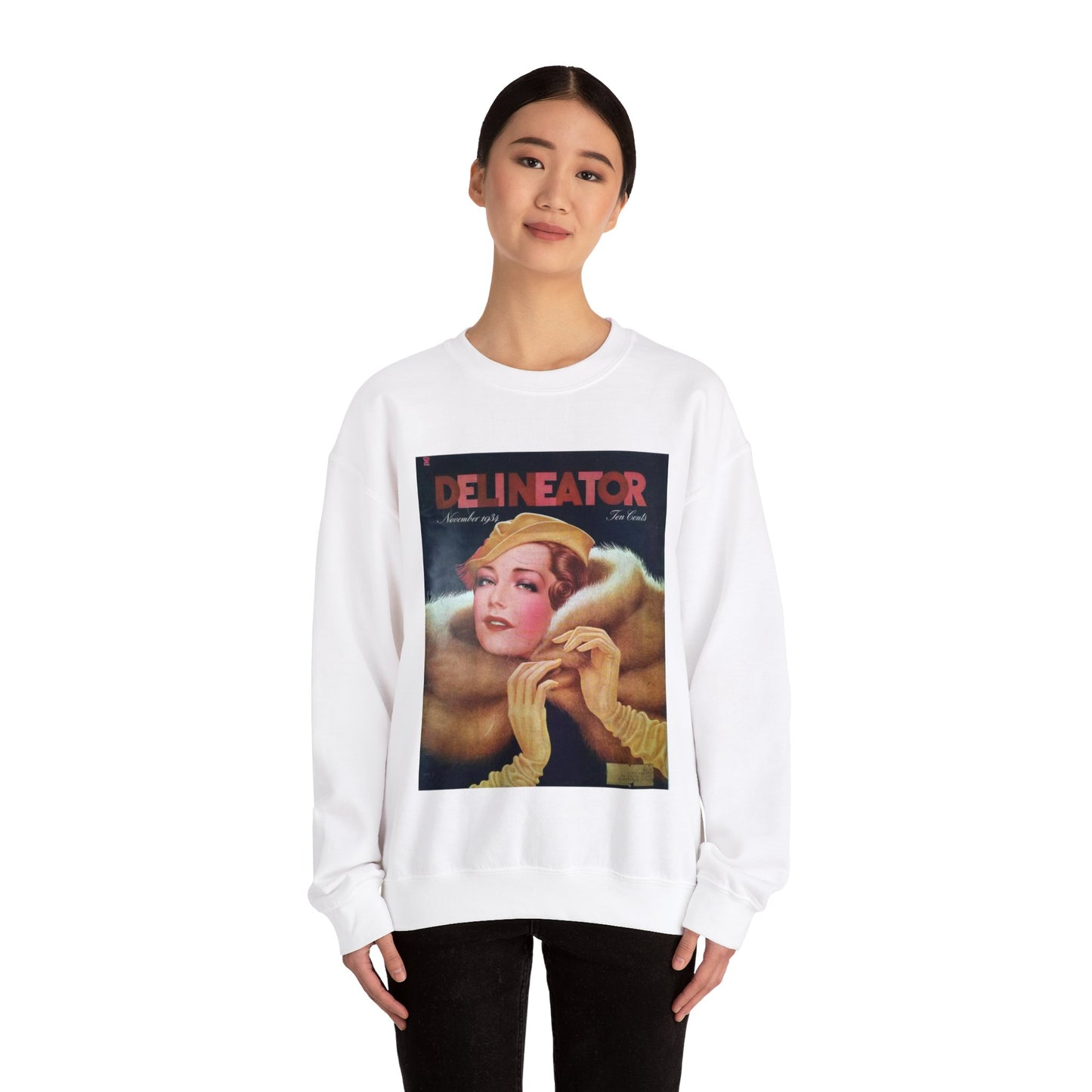 Delineator 1934-11 - Art Deco public domain image White Heavy Blend Adult Crew Neck SweatShirt