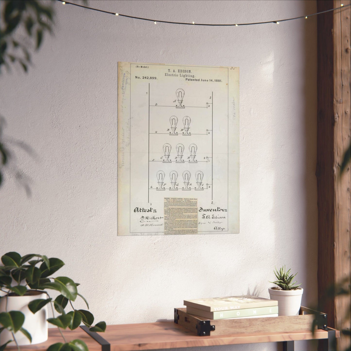 Patent drawing - for T. A. Edison's Electric Lighting Public domain  image High Quality Matte Wall Art Poster for Home, Office, Classroom