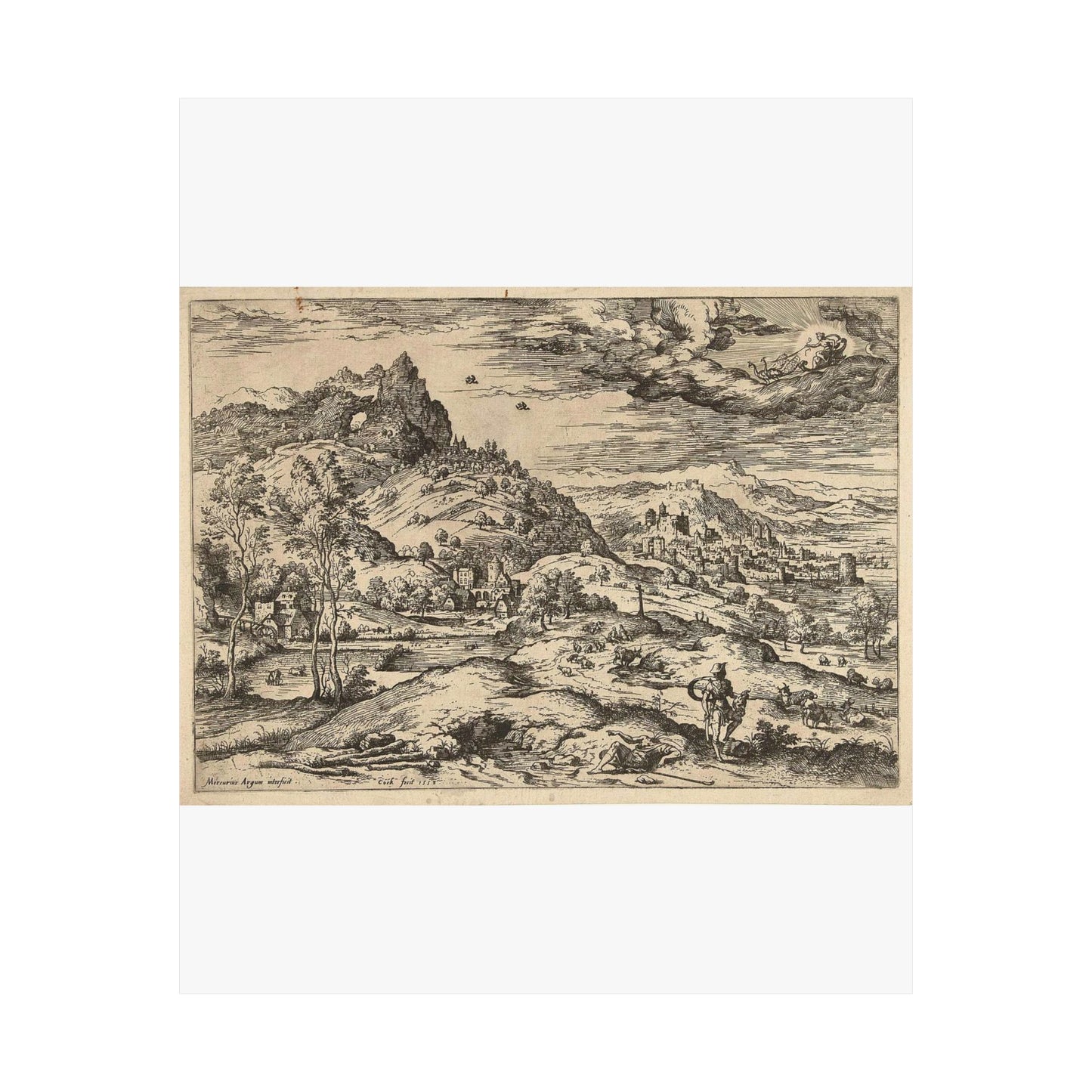 Hieronymus Cock - Mercurius met het hoofd van Argus High Quality Matte Wall Art Poster for Home, Office, Classroom