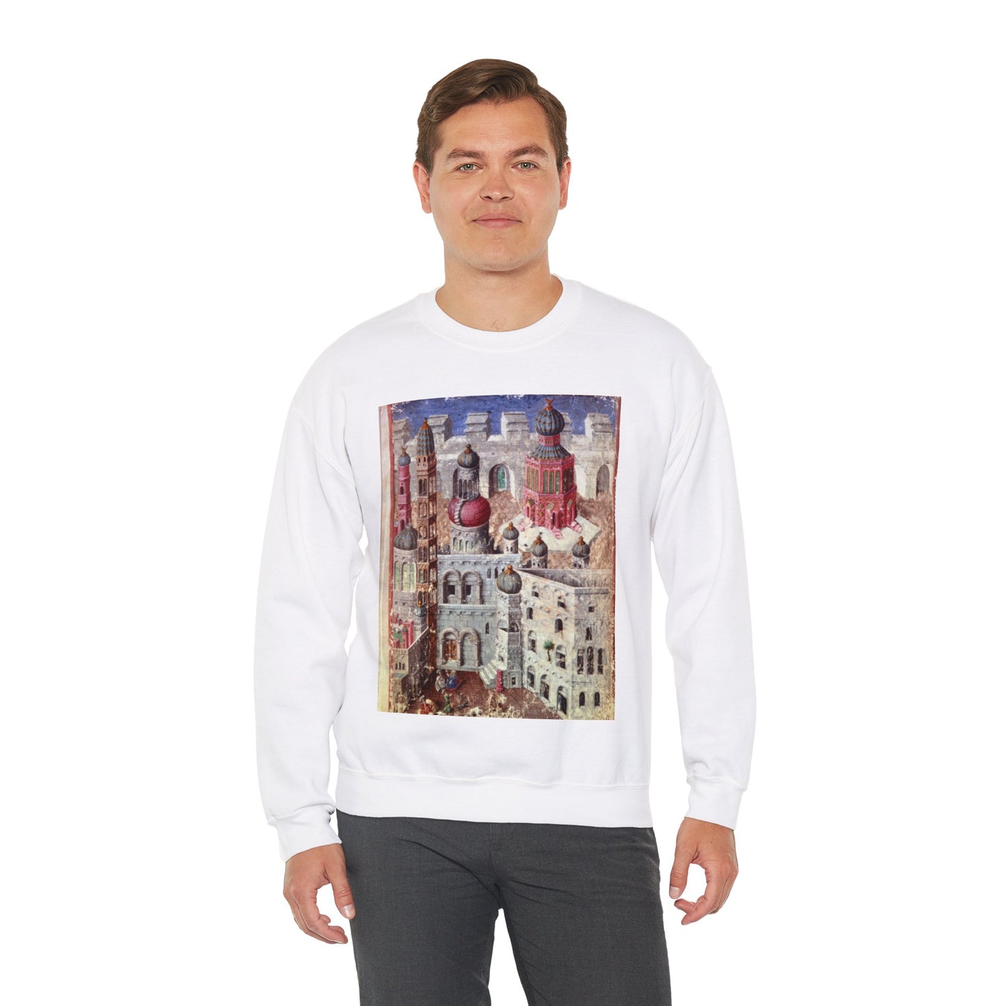 Jerusalem from BL Eg 1070, f. 5 White Heavy Blend Adult Crew Neck SweatShirt