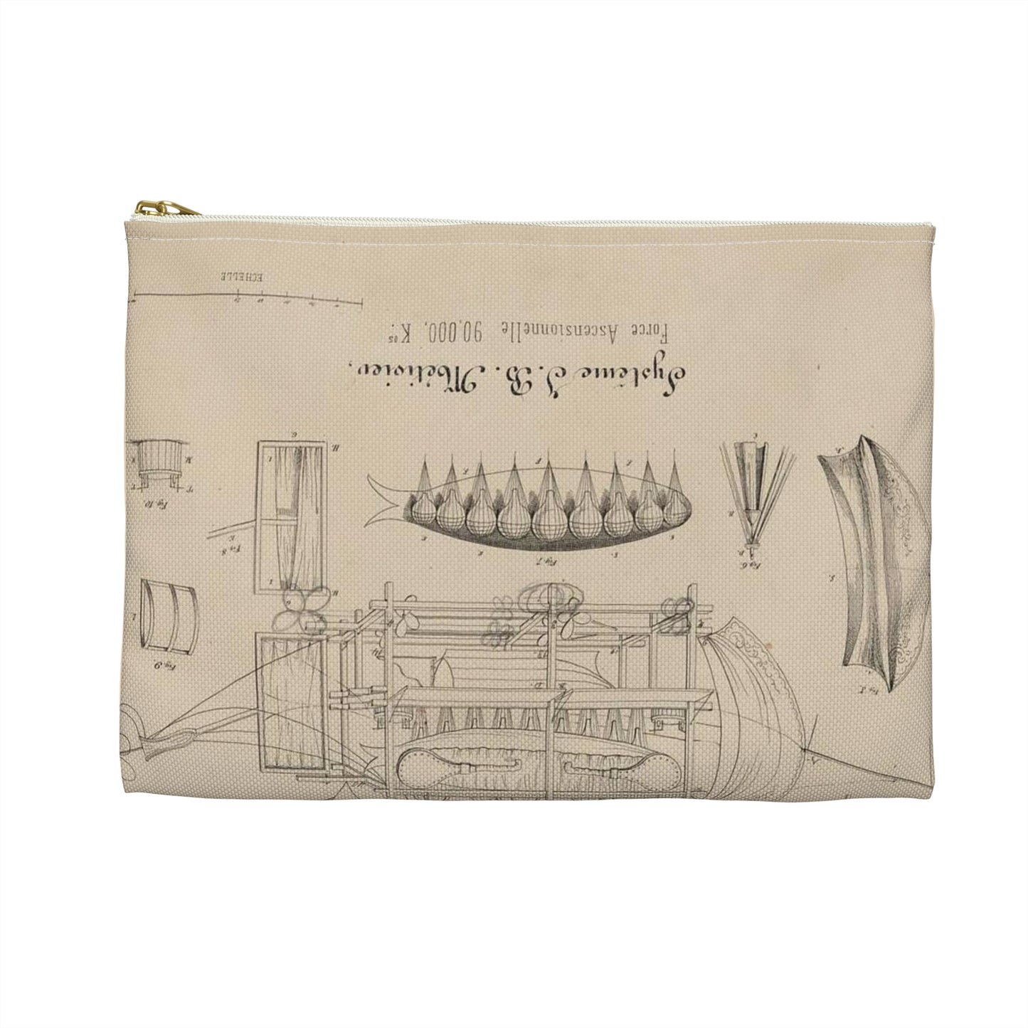 Patent drawing - Navire aérien dirigeable. Systême J.B. Métivier, force ascensionnelle 90,000 kos. Public domain  image Large Organizer Pouch with Black Zipper